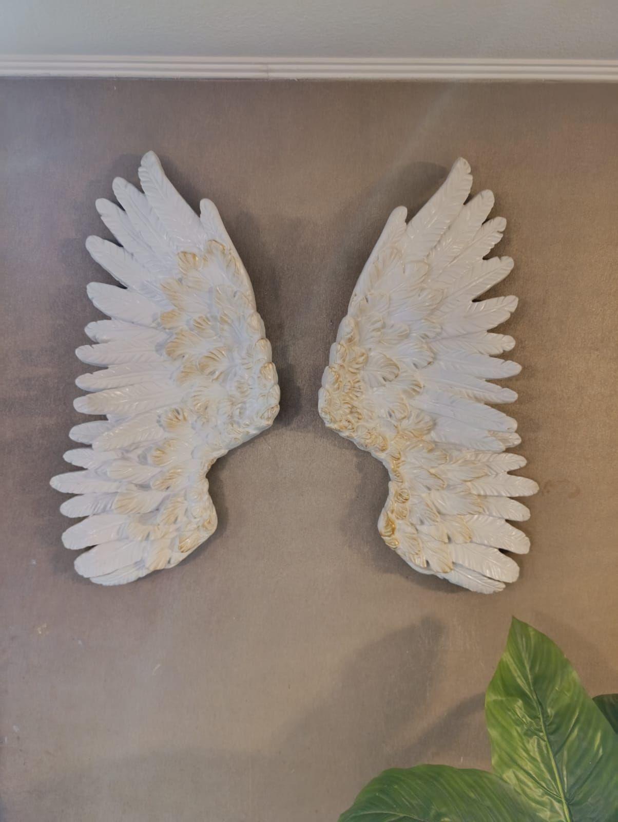 Alas Decoración Pared 3d Resina Estilo Nordico Blanco Nacarado/dorado-4