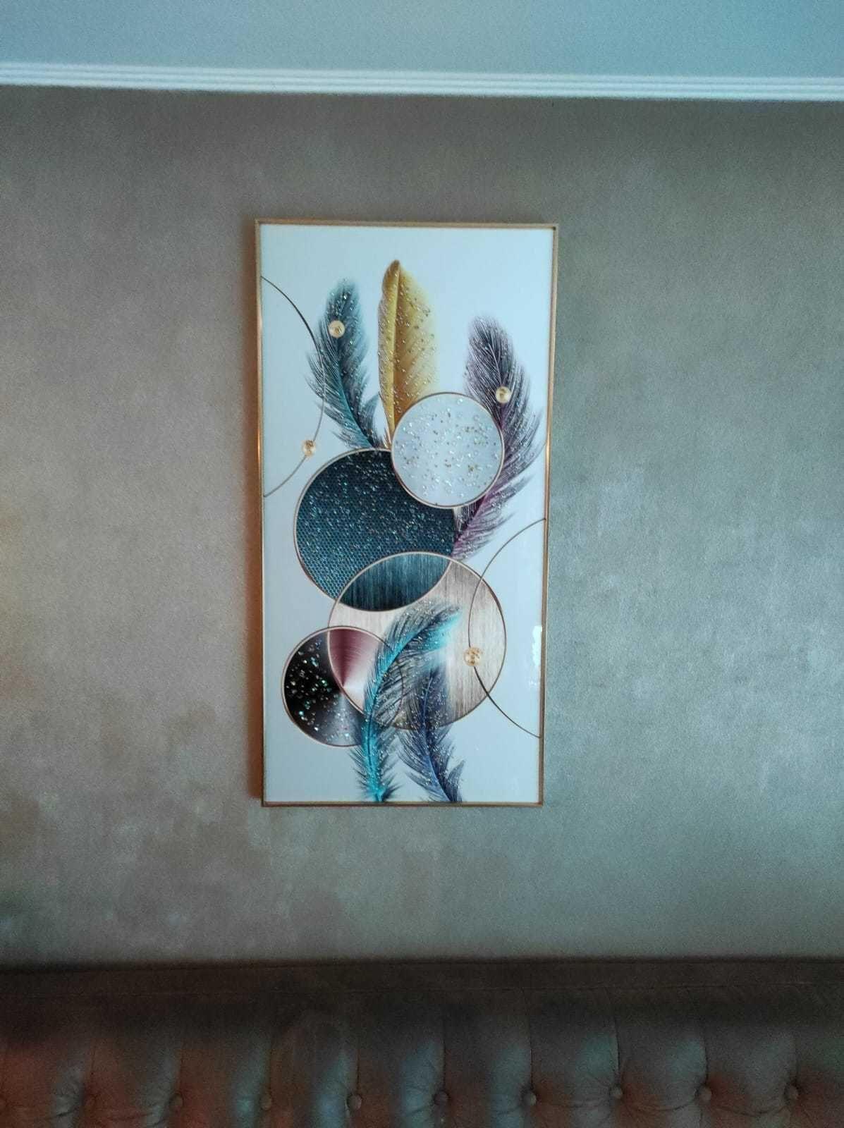 Cuadro Plumas Mandala, Estilo De Pintura Diamante 100x50 Cm-1