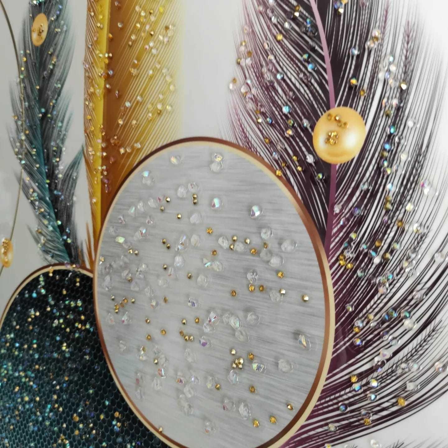 Cuadro Plumas Mandala, Estilo De Pintura Diamante 100x50 Cm-3