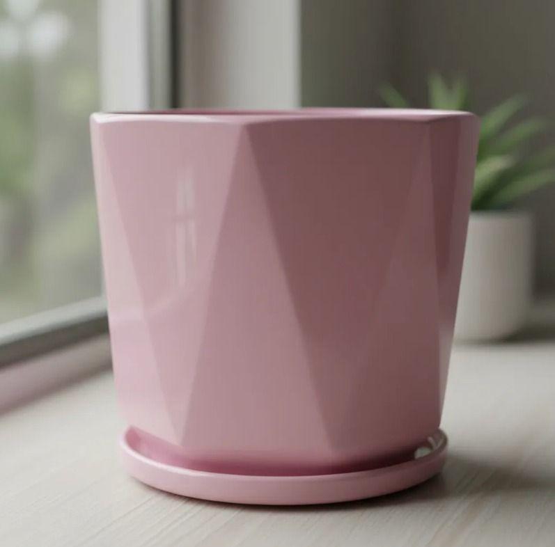 Set De 3 Maceteros Ceramica Con Plato Color Rosado Pink Edition -4