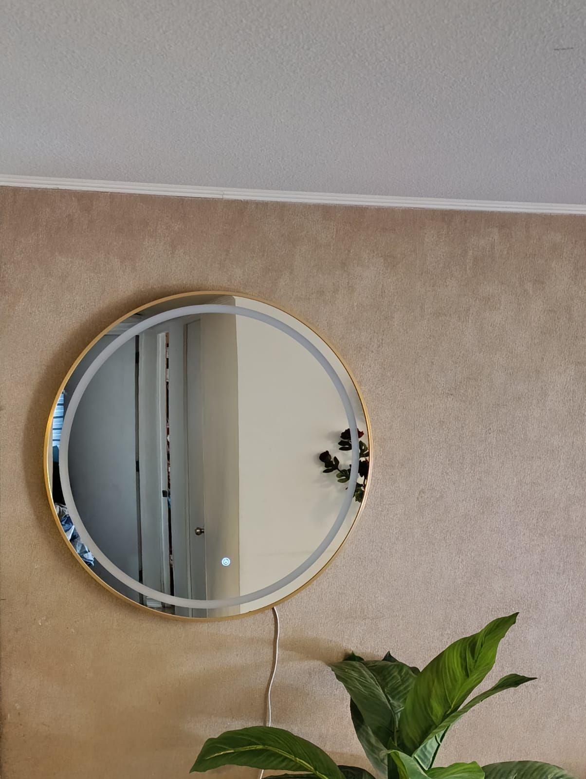 Espejo Touch Led Redondo 80 Cm Diametro Ø Marco Metal Cepillado Colores Dorado Y Negro-2