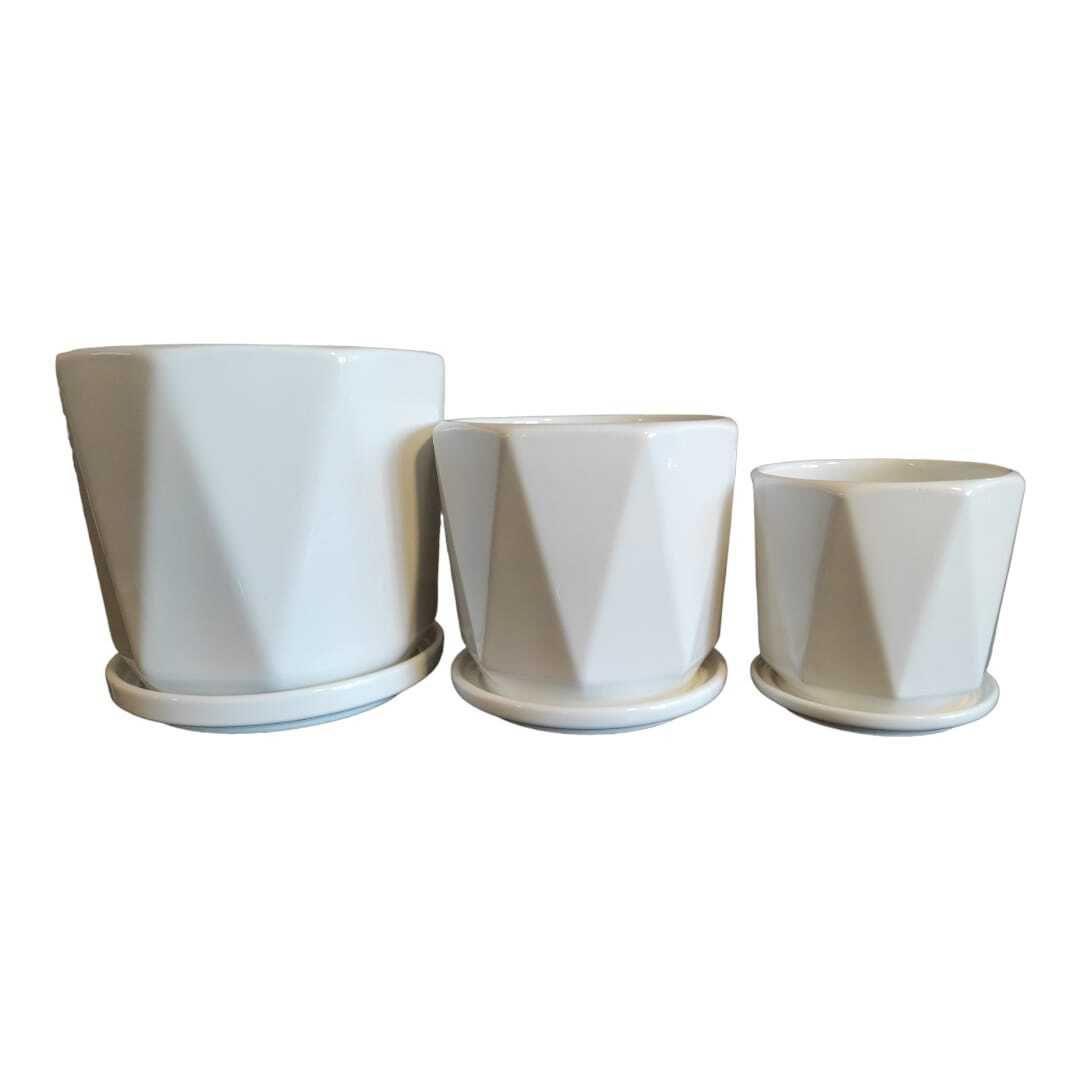Set De 3 Maceteros Ceramica Color Blanco White Edition-2