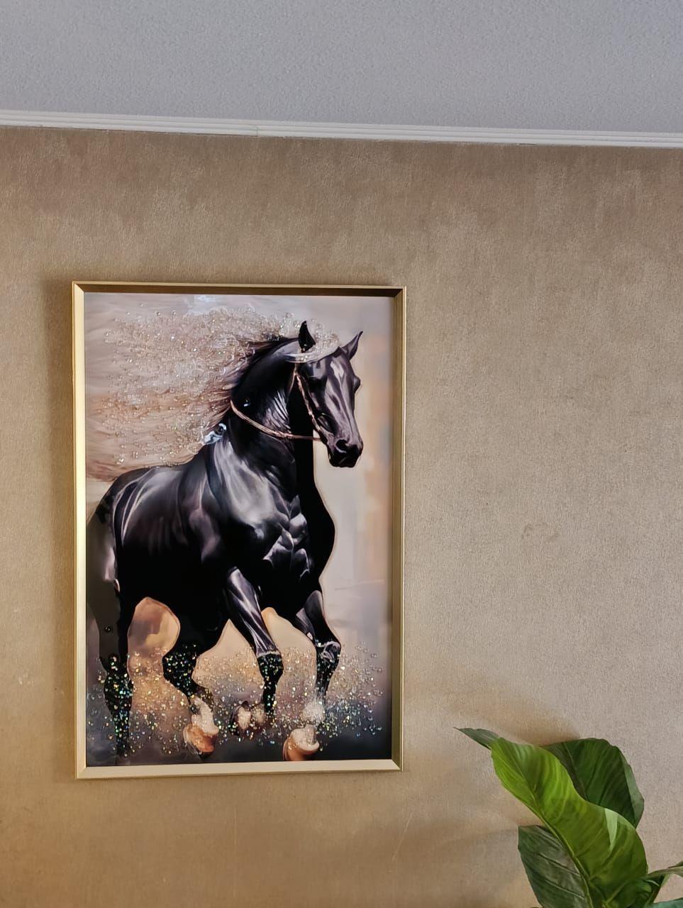 Cuadro Caballo Negro Azabache Estilo Diamond,91x61x3cm-3