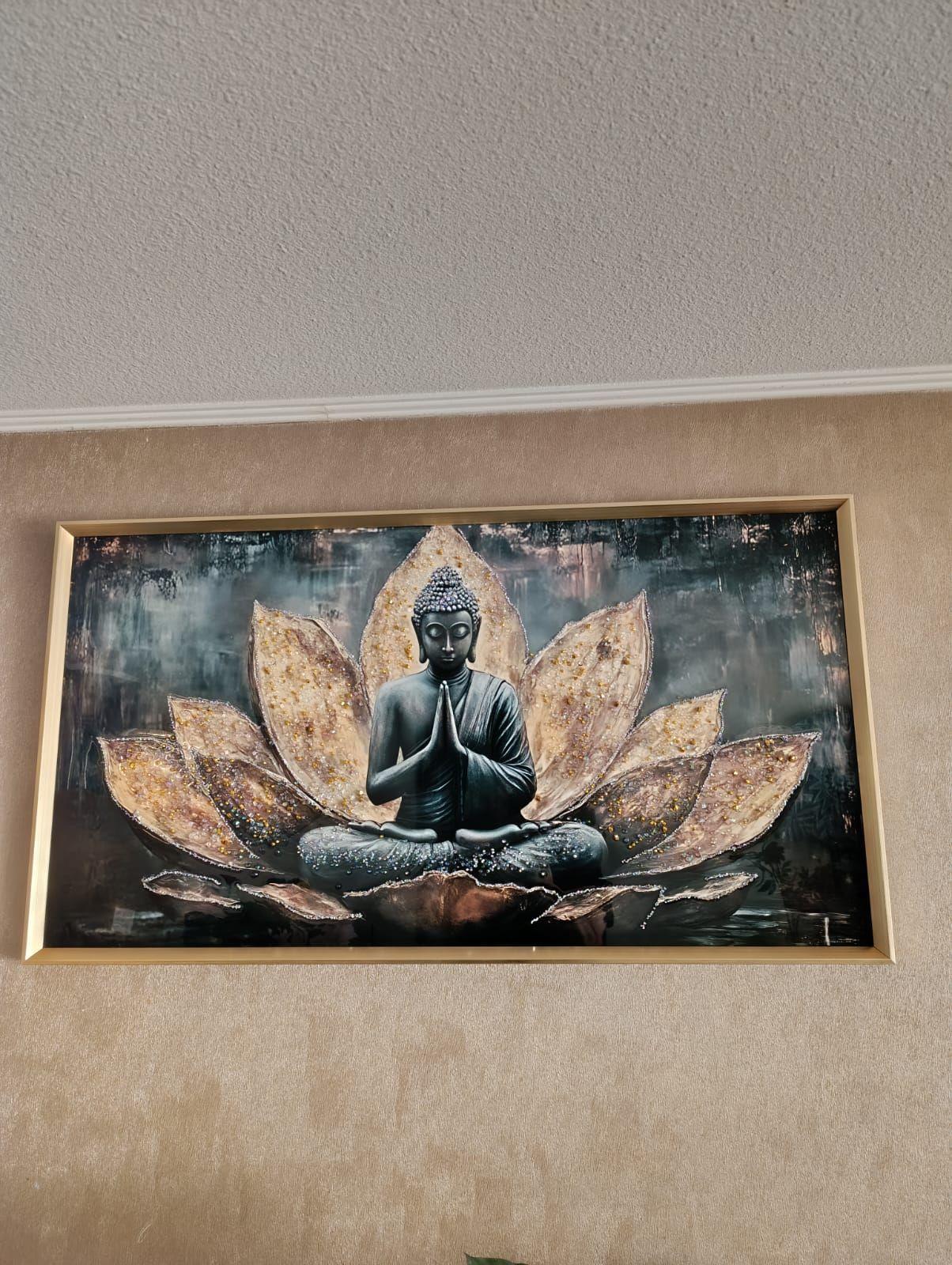 Cuadro Buda Loto Pintura Diamond, Marco Dorado 110x60x3cm-2