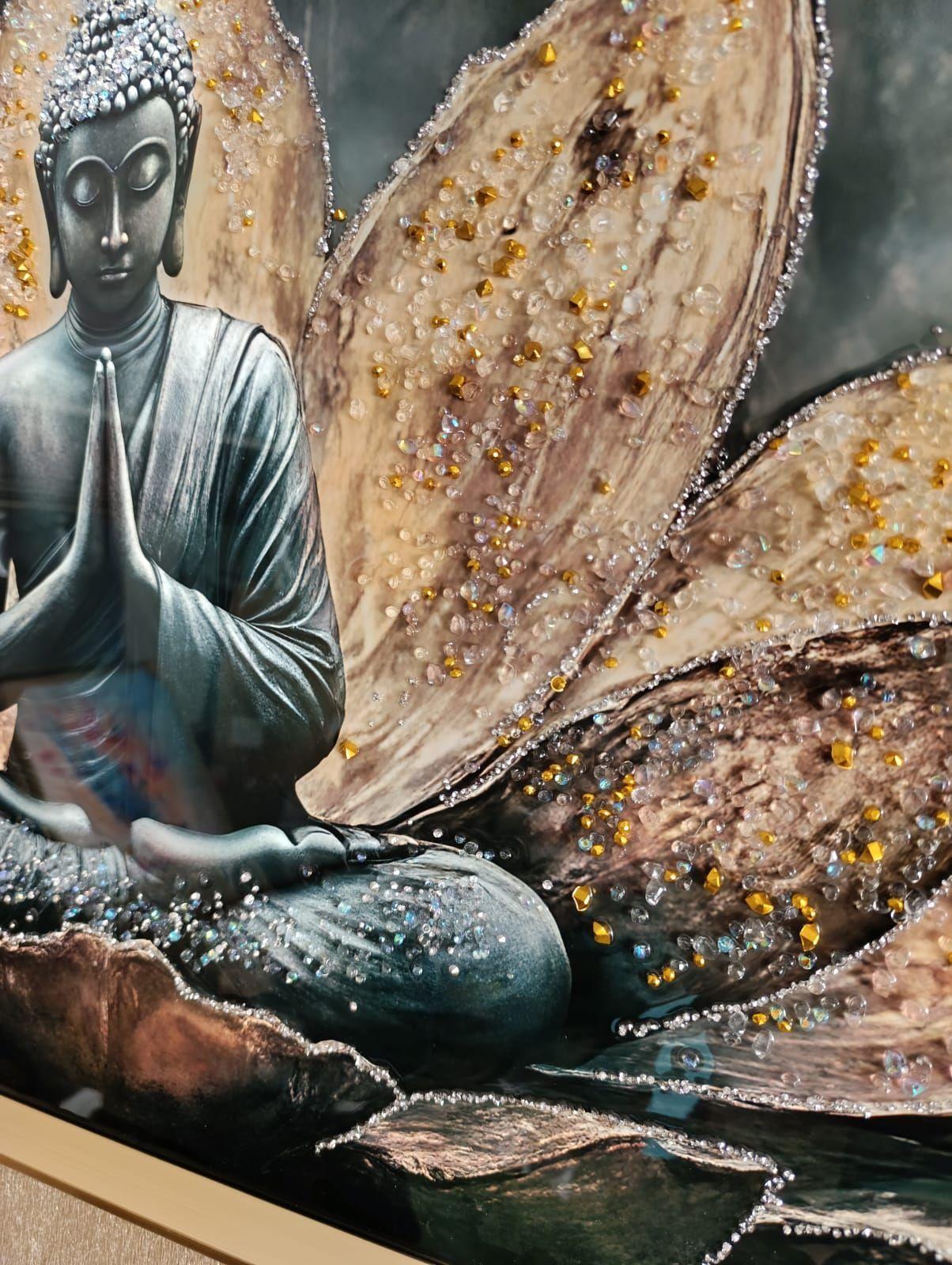 Cuadro Buda Loto Pintura Diamond, Marco Dorado 110x60x3cm-4