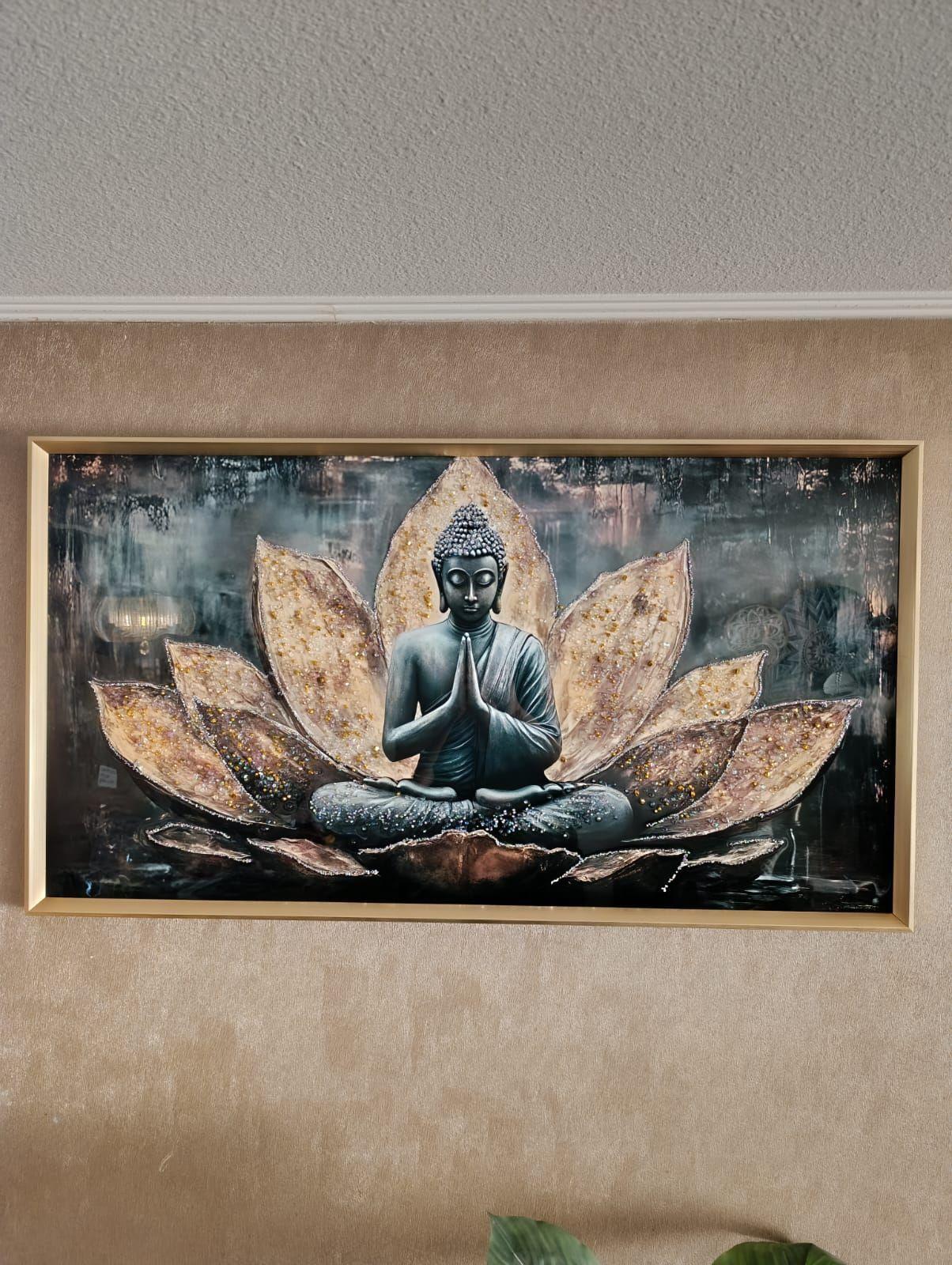 Cuadro Buda Loto Pintura Diamond, Marco Dorado 110x60x3cm-5