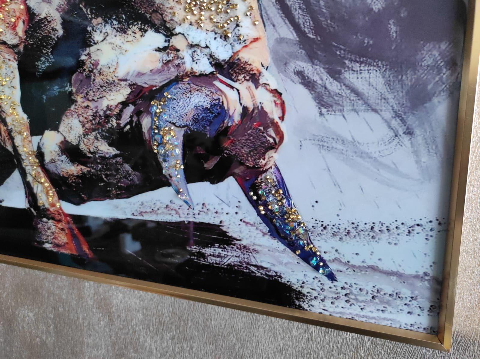 Cuadro Toro, Pintura 5d Relieve, Marco Metal Dorado50x100 Cm-2