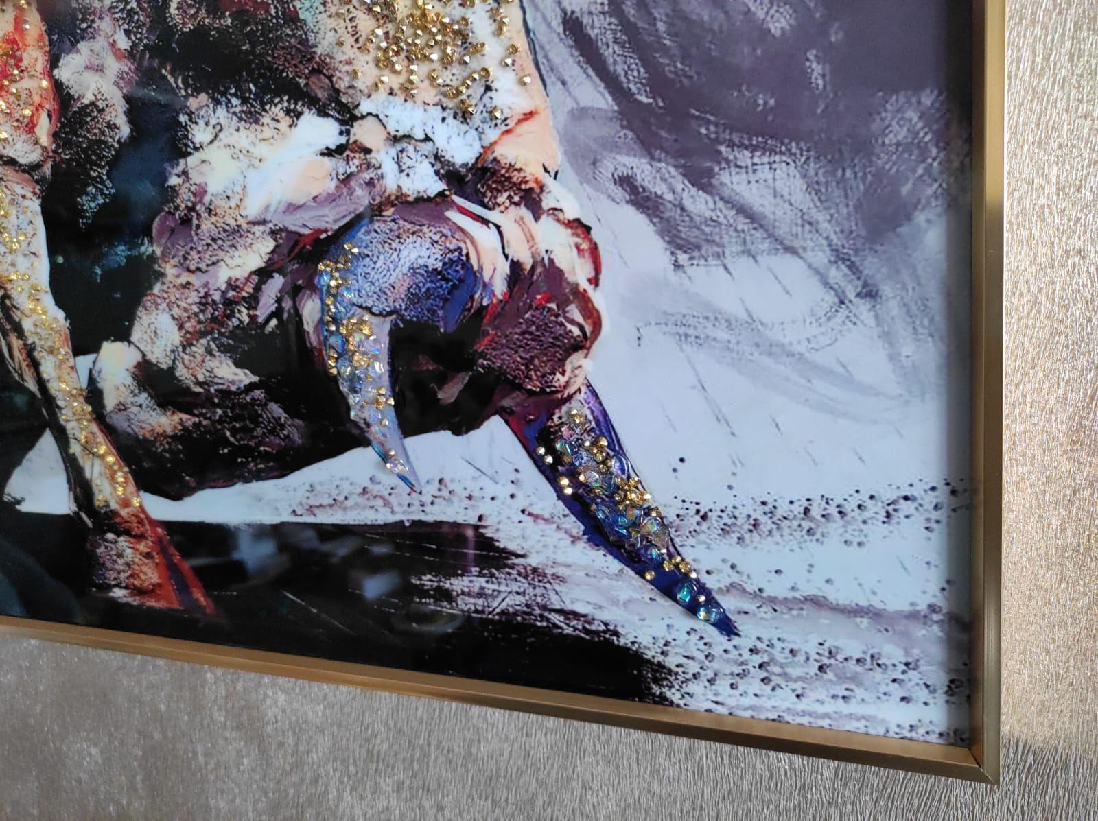Cuadro Toro, Pintura 5d Relieve, Marco Metal Dorado50x100 Cm-4