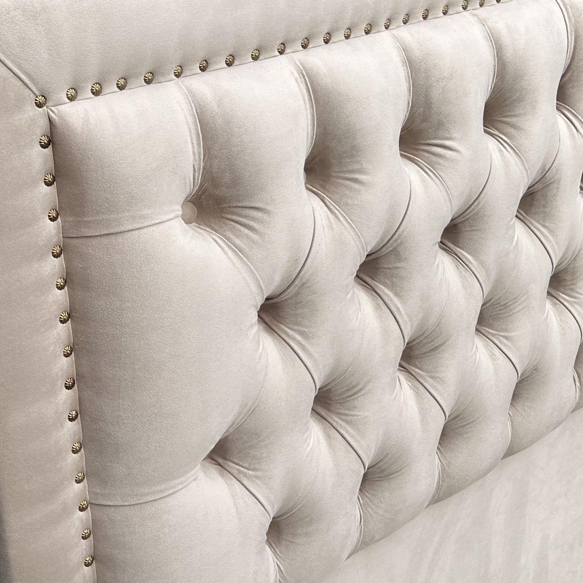 Respaldo de Cama Capitoné Frame Tachas Felpa Beige 2 Plazas-2