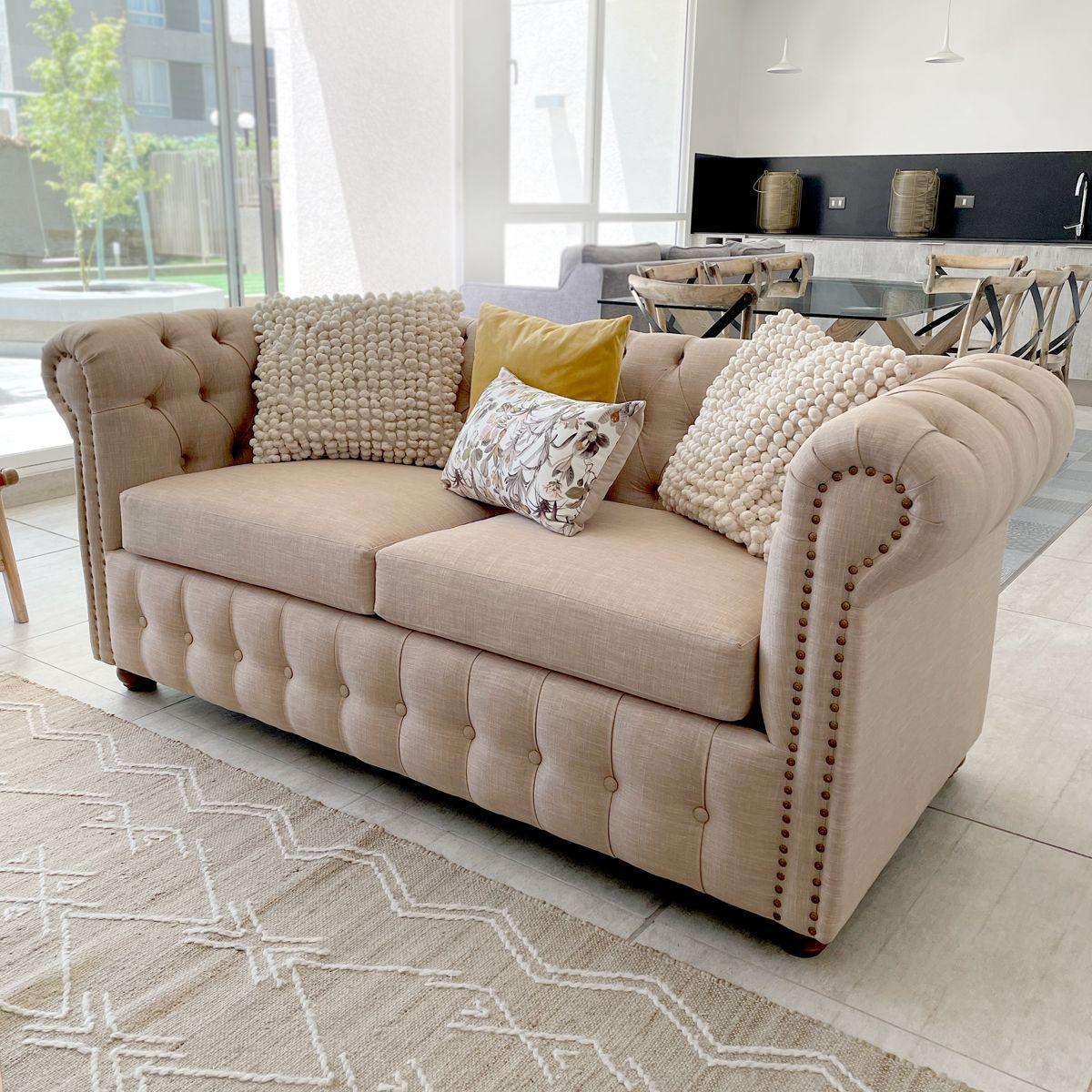 Sofá Chesterfield 3 Cuerpos Lino Beige-6