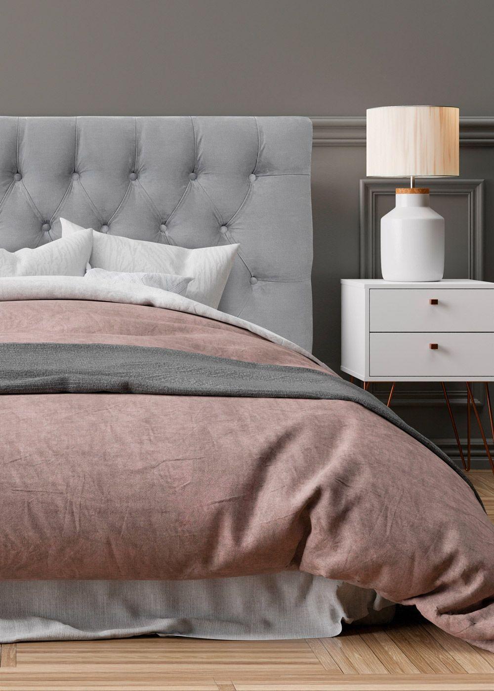Respaldo de Cama Capitoné Premium Felpa Gris Plata - 2 Plazas-0