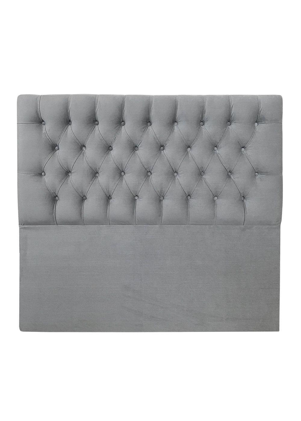 Respaldo de Cama Capitoné Premium Felpa Gris Plata - 2 Plazas-2