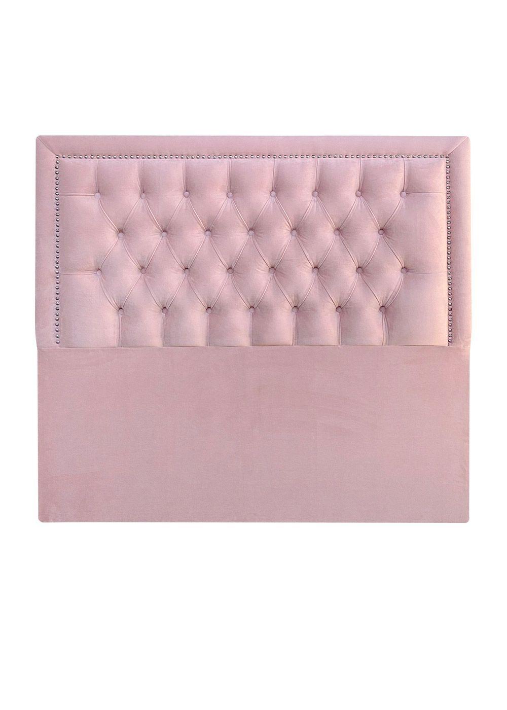 Respaldo de Cama Capitoné Frame Tachas Felpa Rosado Claro - 1.5 Plaza-2