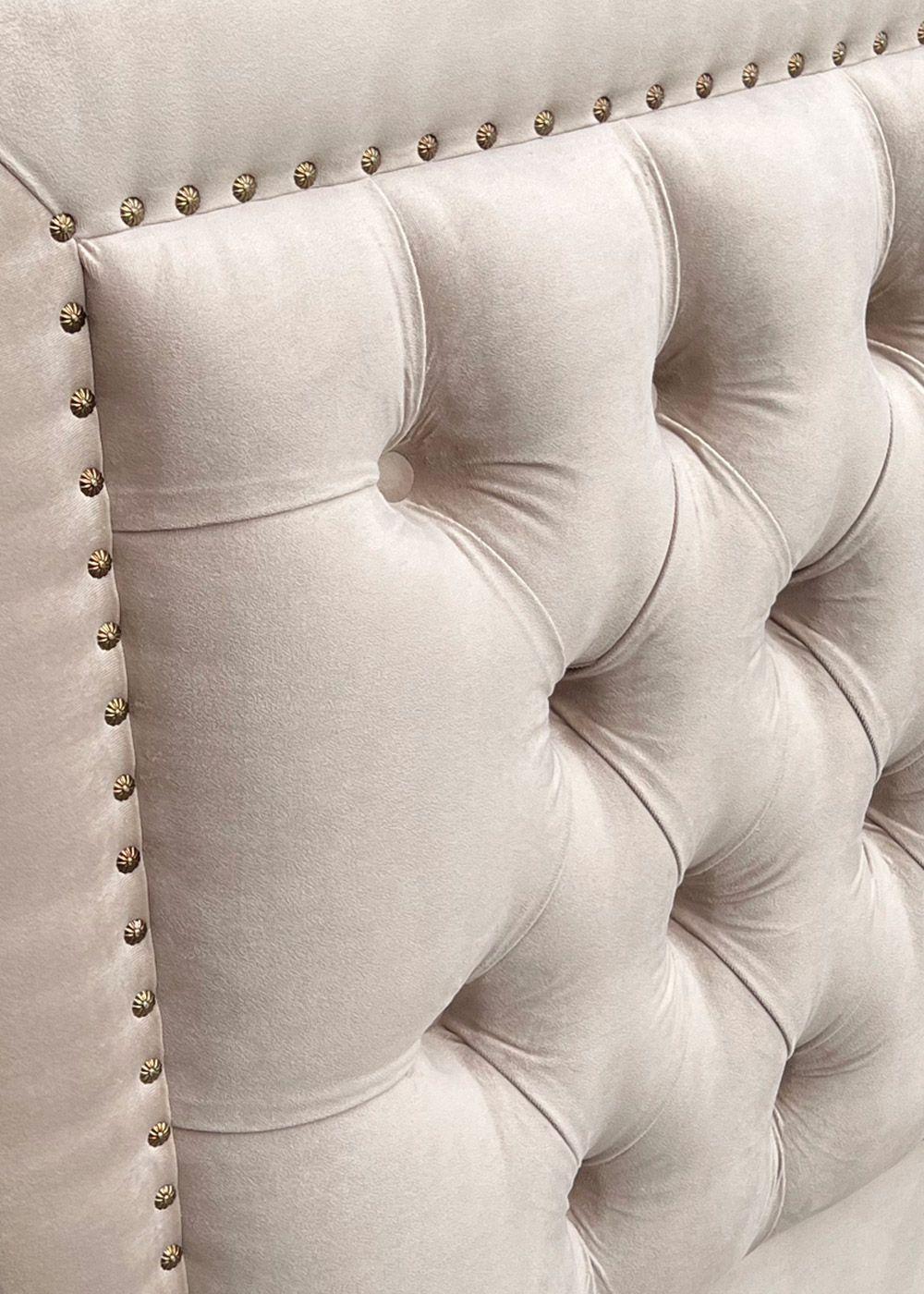 Respaldo de Cama Capitoné Frame Tachas Felpa Beige - 1 Plaza-1