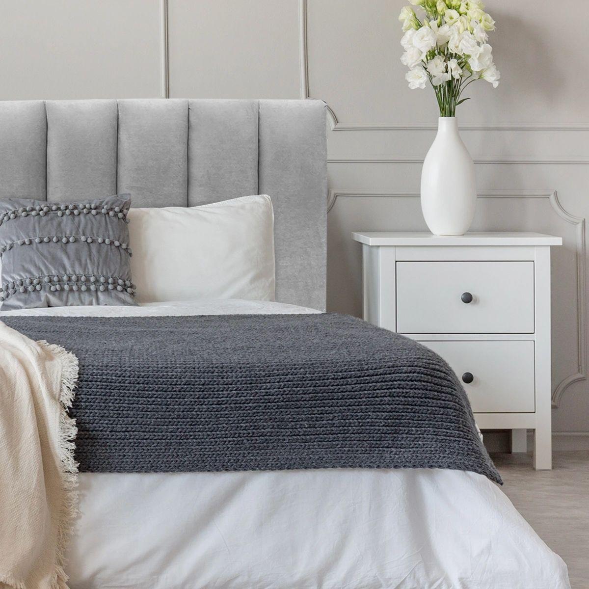 Respaldo de Cama Tubular Vertical Felpa Gris Plata - 1.5 Plaza-0