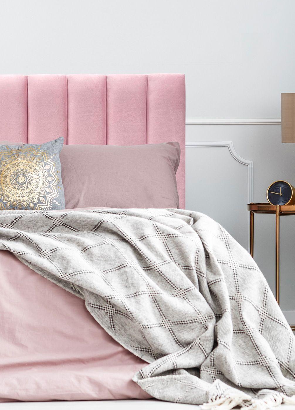Respaldo de Cama Tubular Vertical Felpa Rosado Claro - King-0