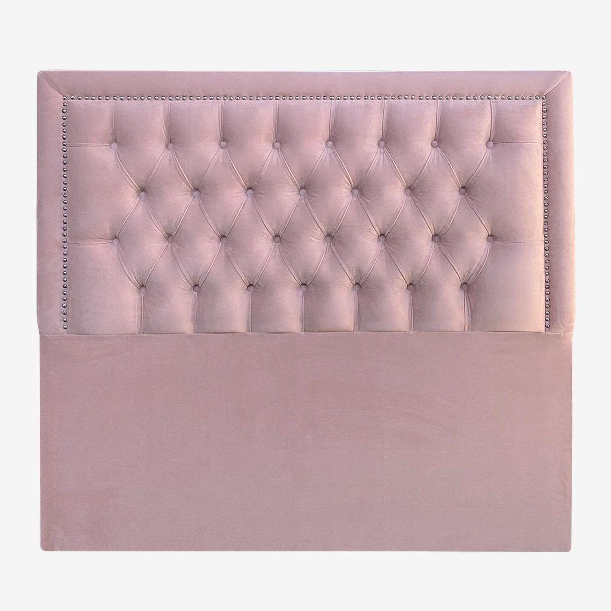 Respaldo de Cama Capitoné Frame Tachas Felpa Rosado Claro - Queen-1