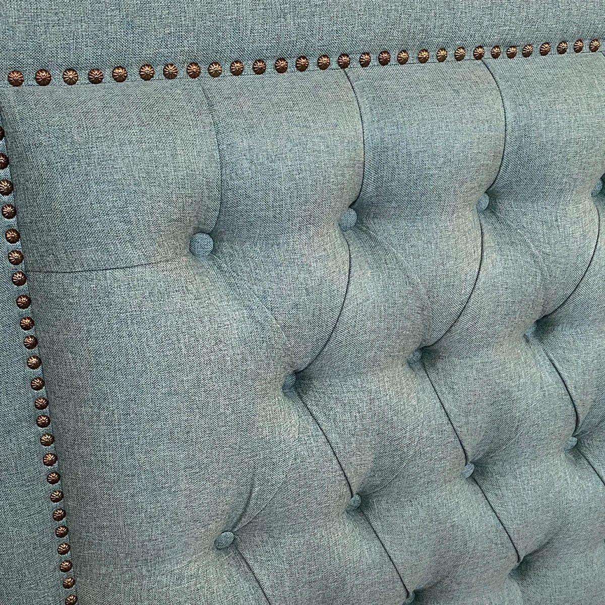 Respaldo de Cama Capitoné Frame Tachas Lino Verde Jeans 1,5 Plazas-2