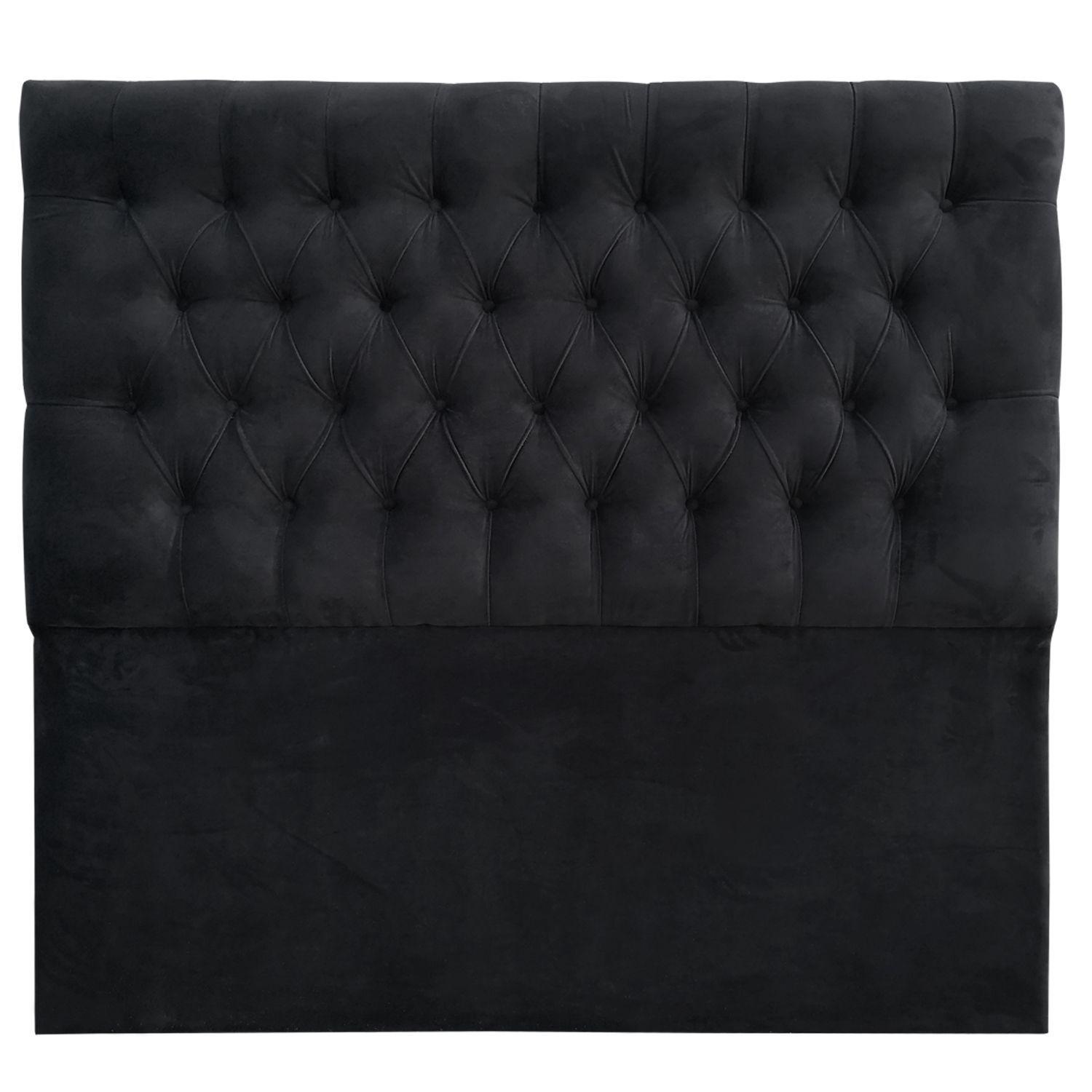 Respaldo Capitoné Premium Felpa Negro - Super King-0