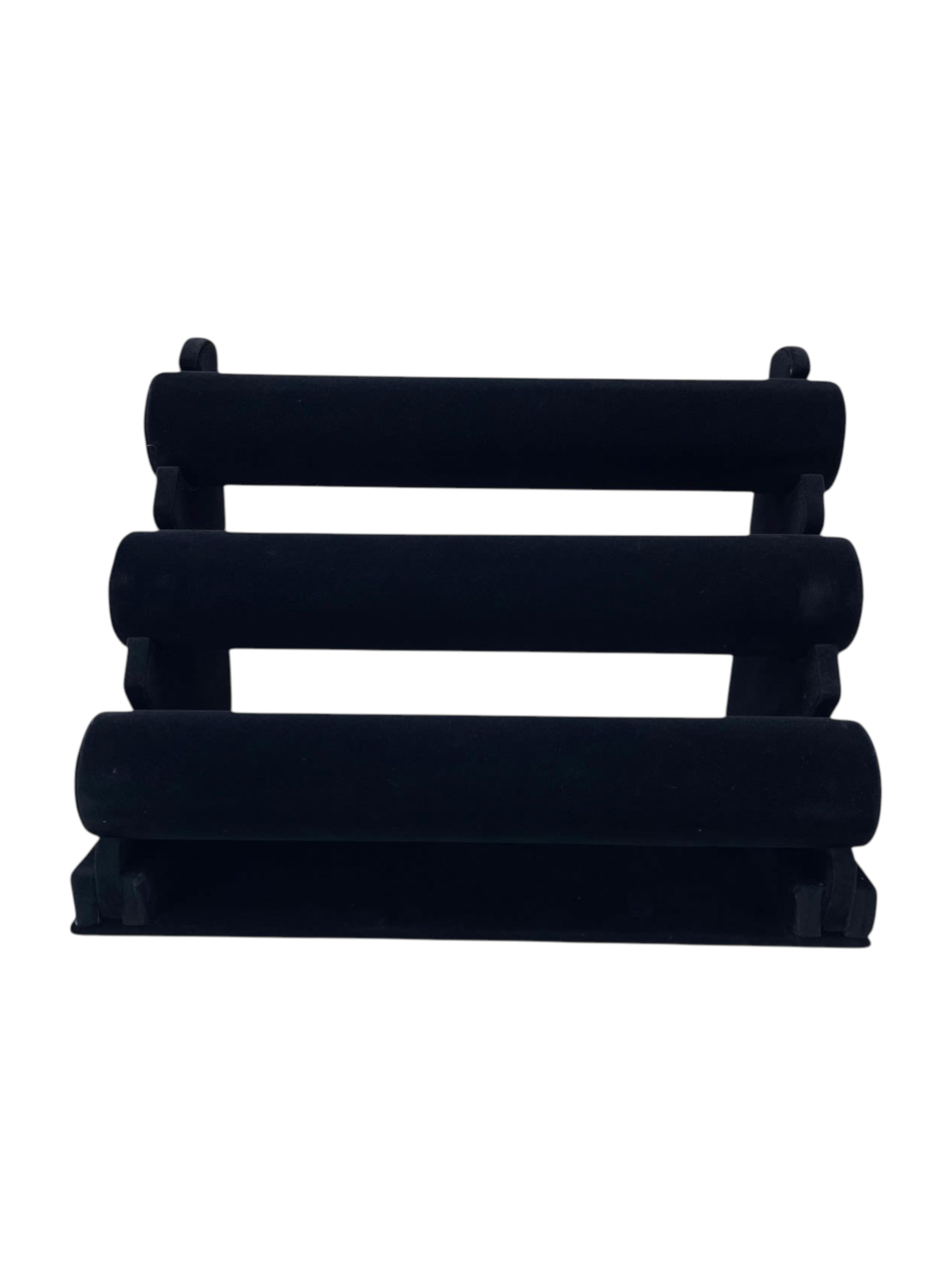 Exhibidor tres niveles pulsera bisutería terciopelo negro-0
