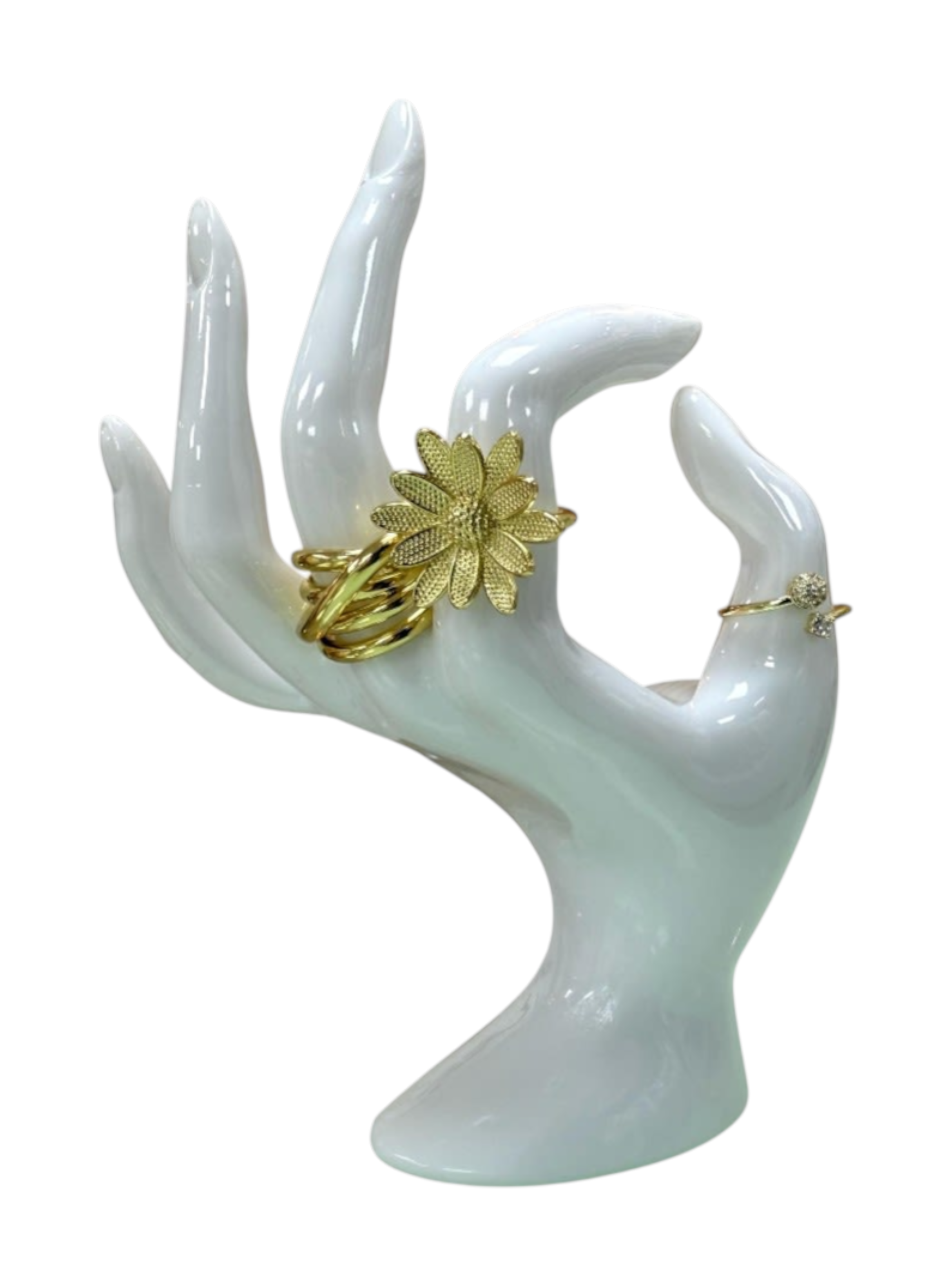 Exhibidor anillos mano bisuteria porcelana blanco-0