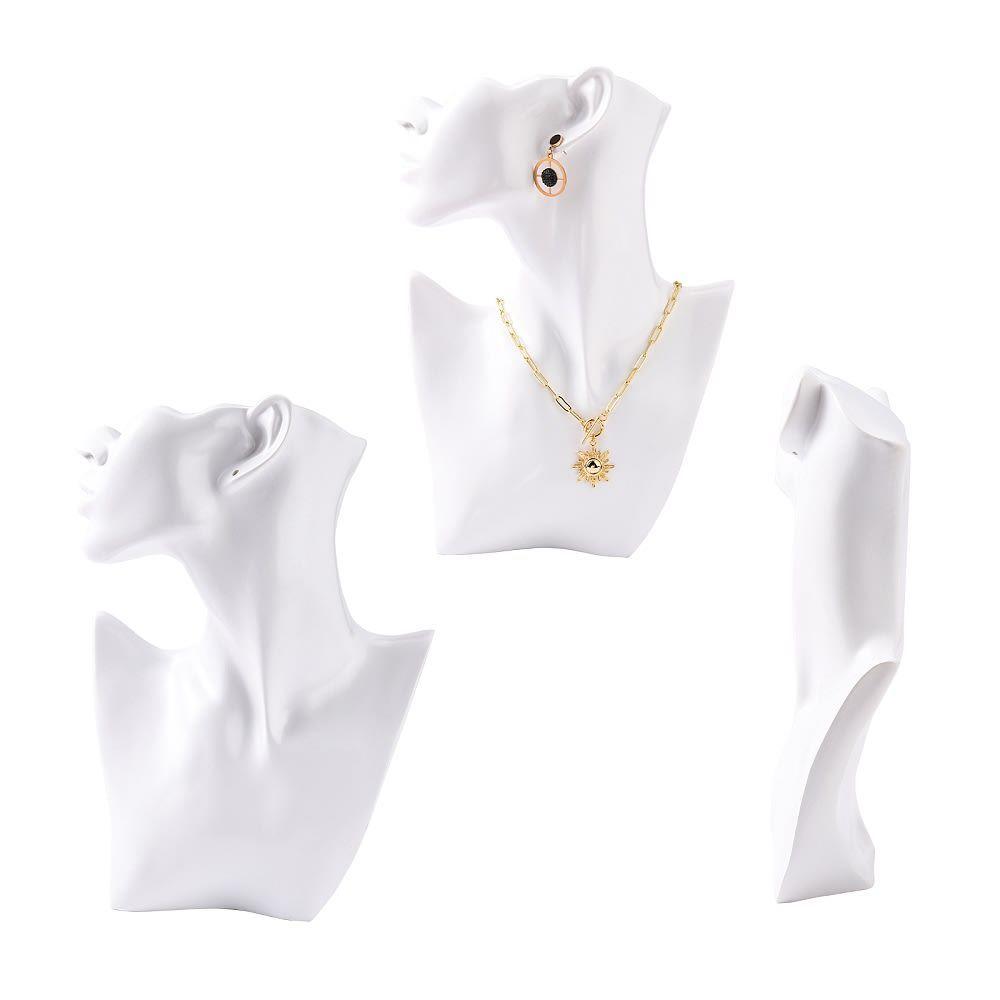 Exhibidor blanco forma busto mujer aros collar bisutería -3