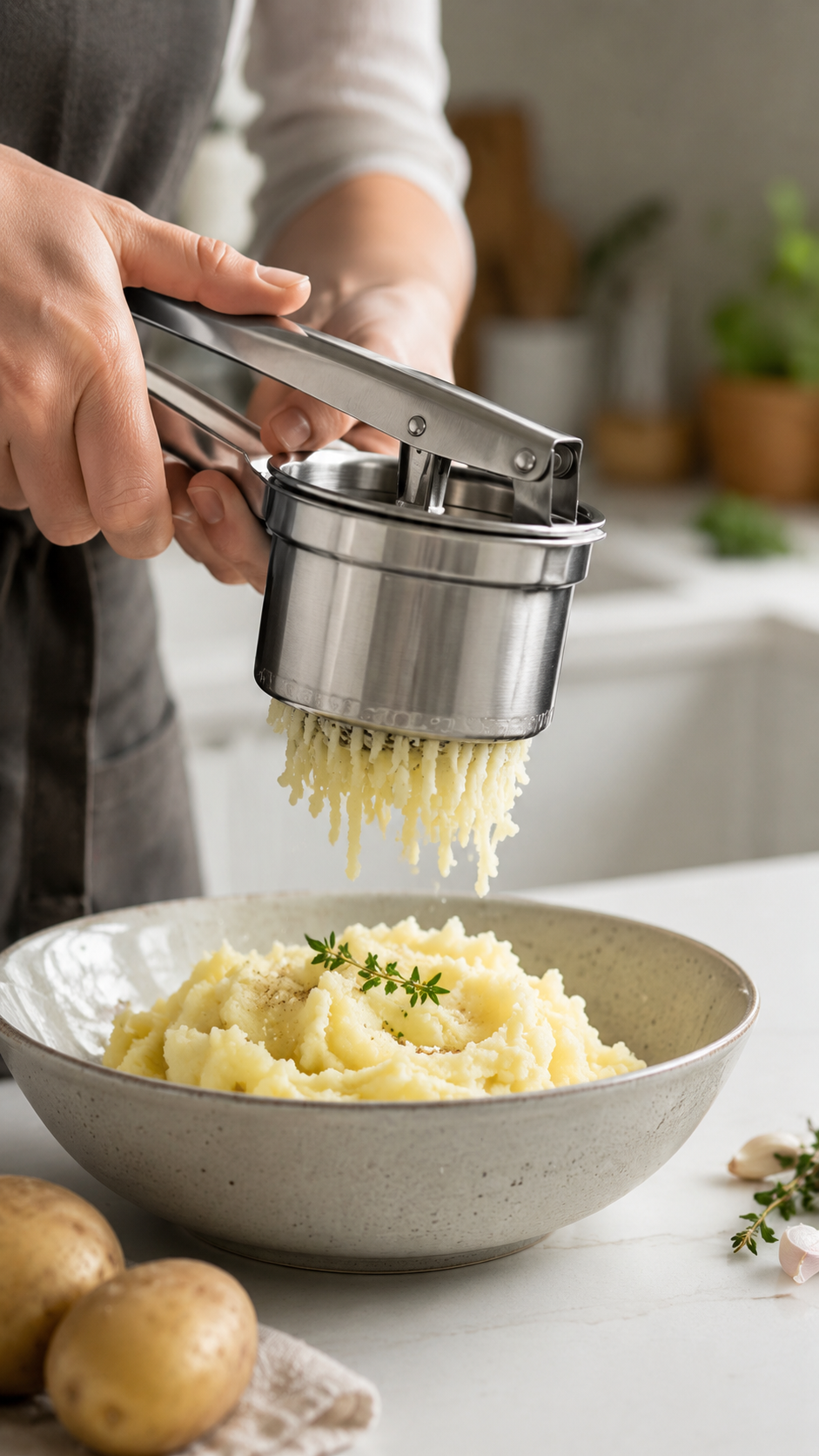 Prensa Papa Acero Inoxidable Machacador Puré Profesional Con Mango Metálico Anti-2