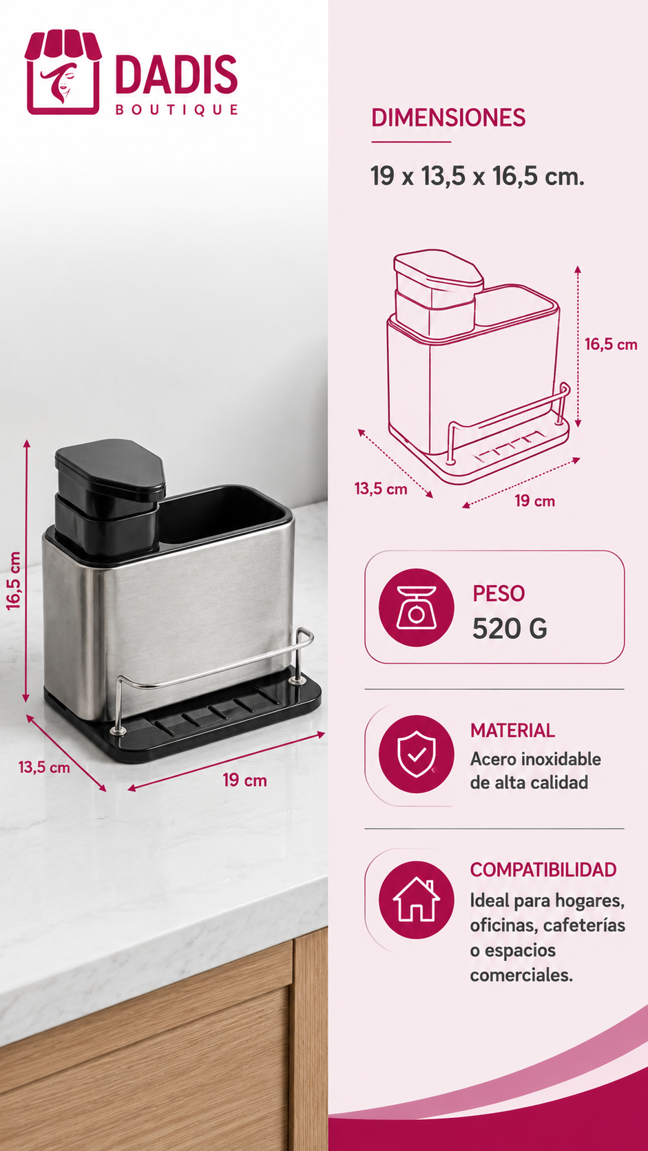 Dispensador De Jabon Lavalozas Dispensador Acero Inox-1
