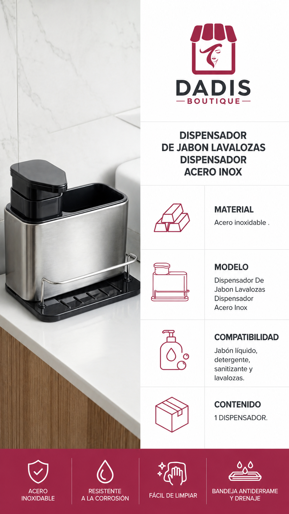 Dispensador De Jabon Lavalozas Dispensador Acero Inox-7