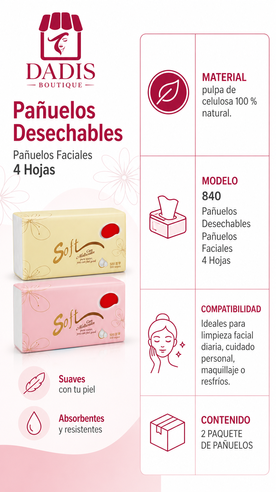 840 Pañuelos Desechables Pañuelos Faciales 4 Hojas-3