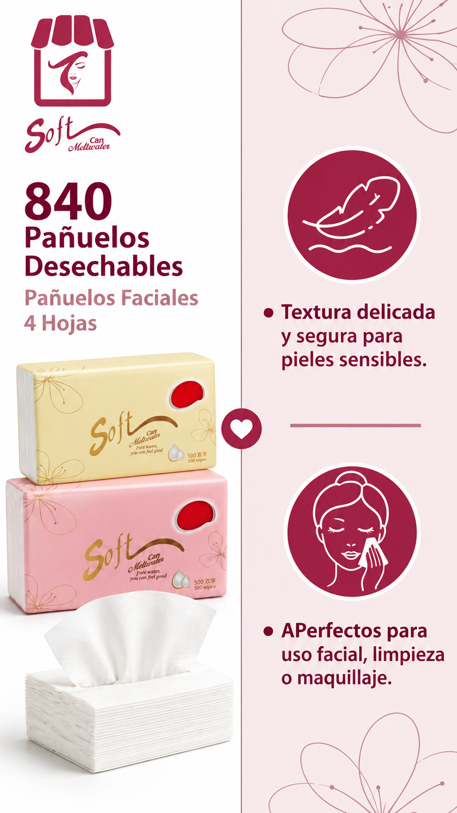 840 Pañuelos Desechables Pañuelos Faciales 4 Hojas-7