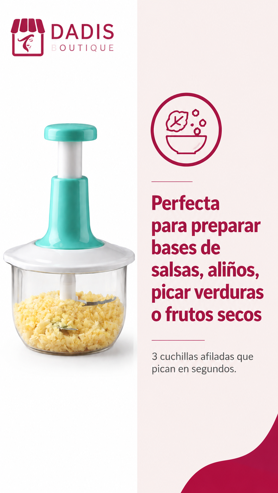 Picadora Manual Alimentos 1 5l Presion 3 Cuchillas Multiuso-5