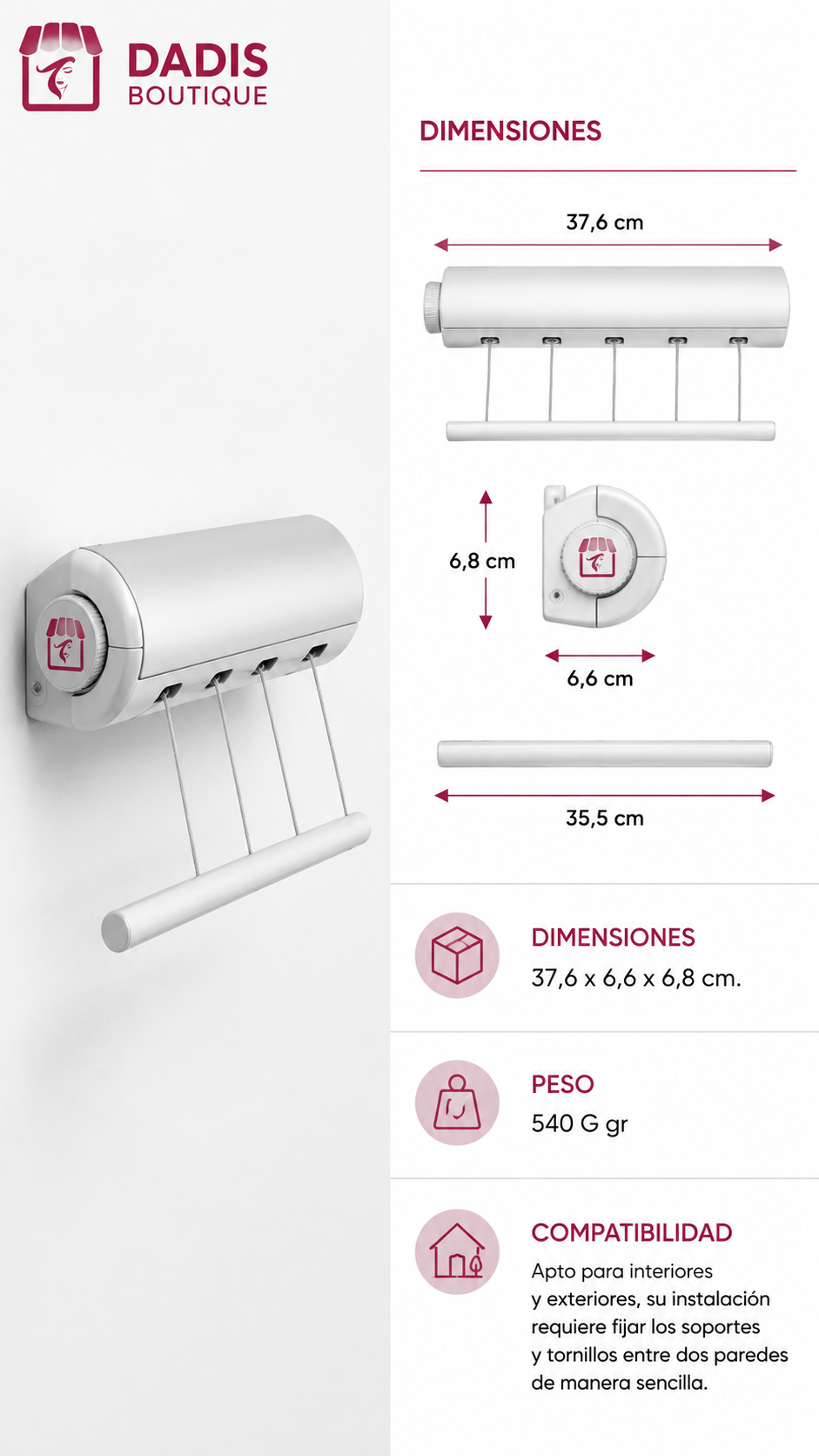 Colgador Retractil Tendero Tendedero Retractil Para Ropa-3