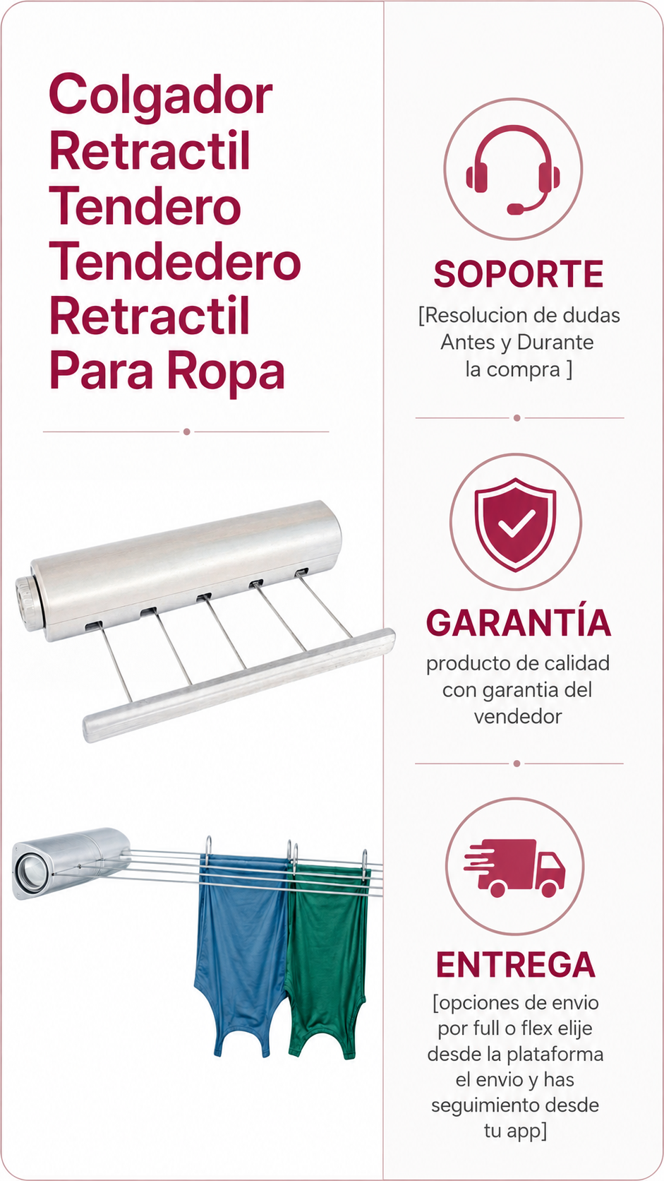 Colgador Retractil Tendero Tendedero Retractil Para Ropa-5