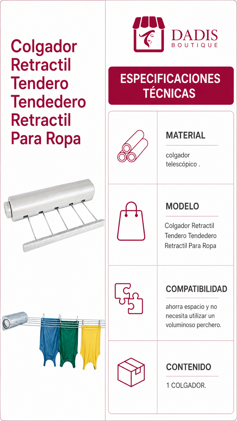 Colgador Retractil Tendero Tendedero Retractil Para Ropa-6