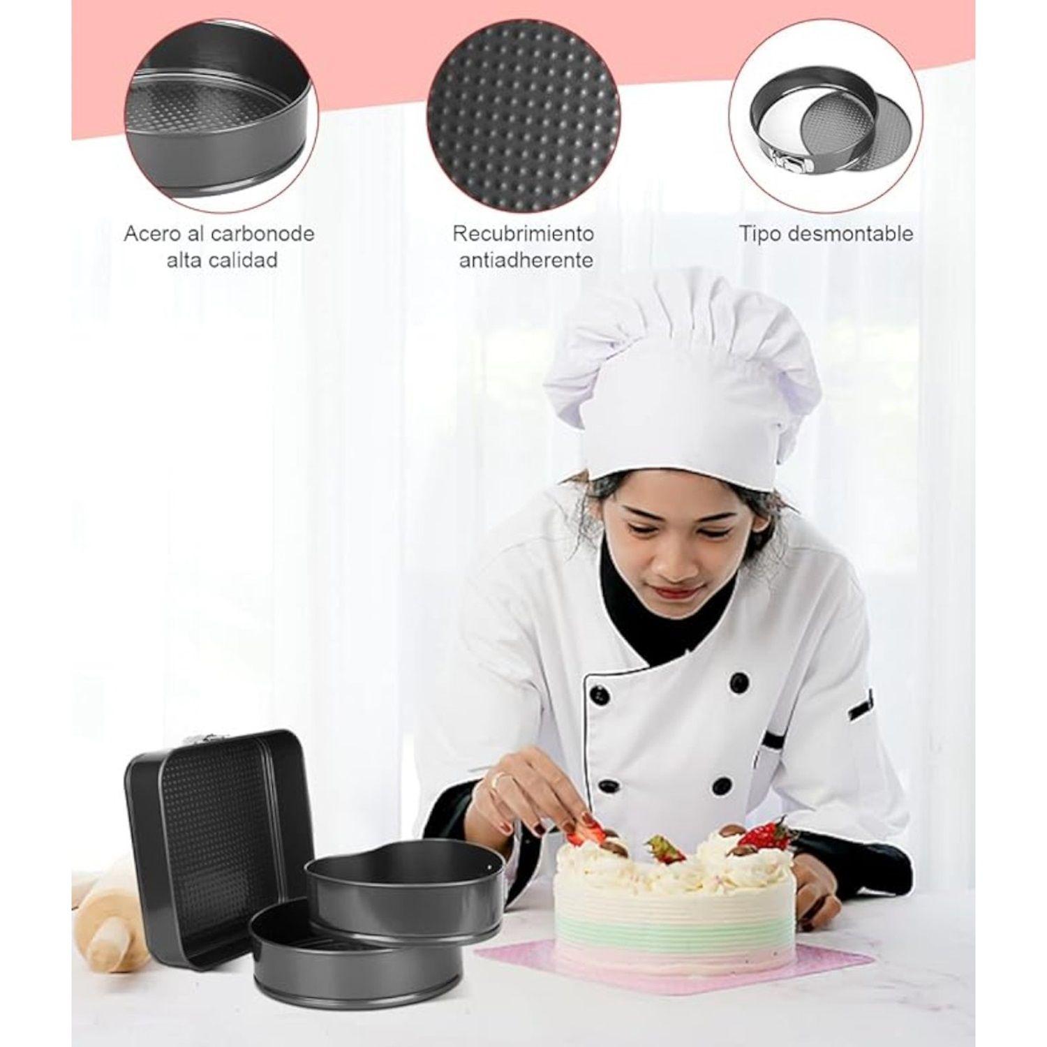 Set 3 moldes desmontables formas queque antiadherente torta-5