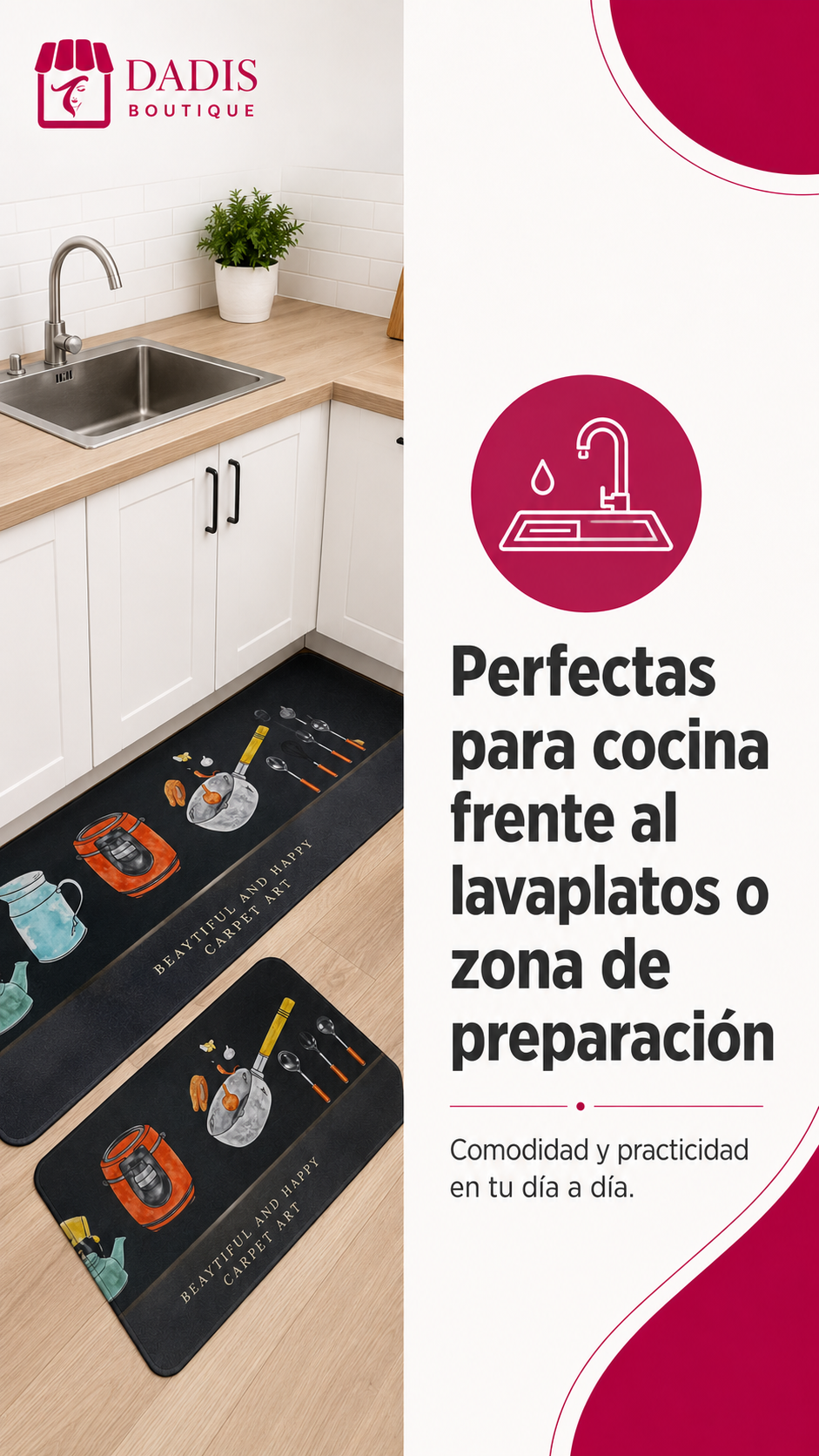 Set 2 Alfombra Antideslizante Cocina Super Absorbente Hogar-2