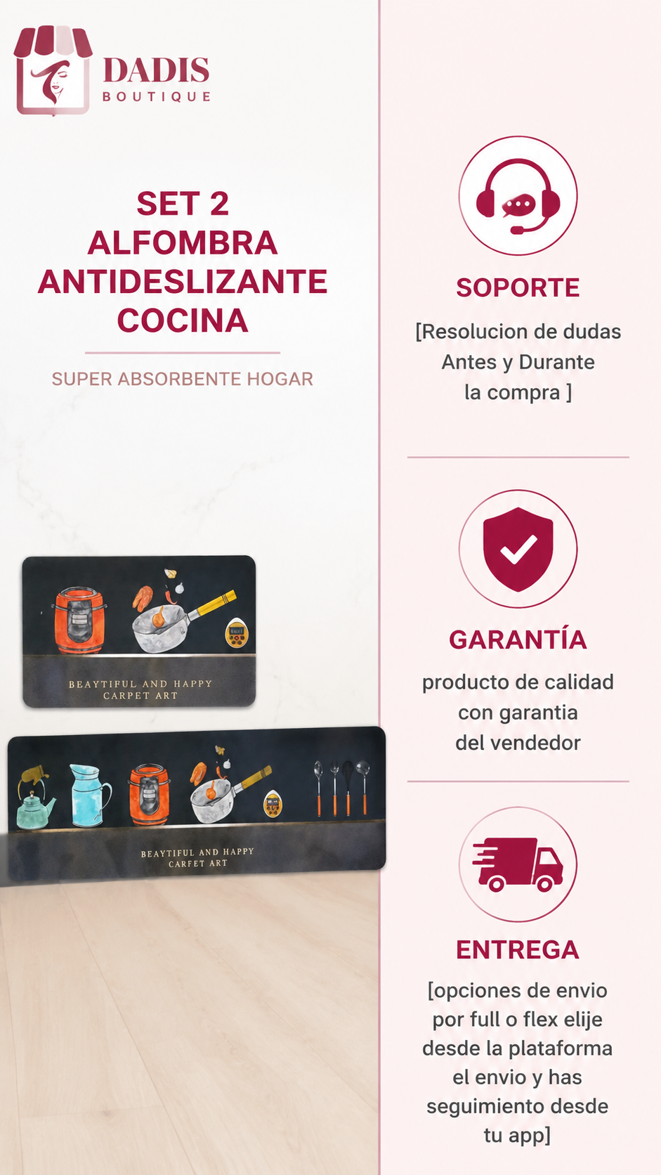 Set 2 Alfombra Antideslizante Cocina Super Absorbente Hogar-5