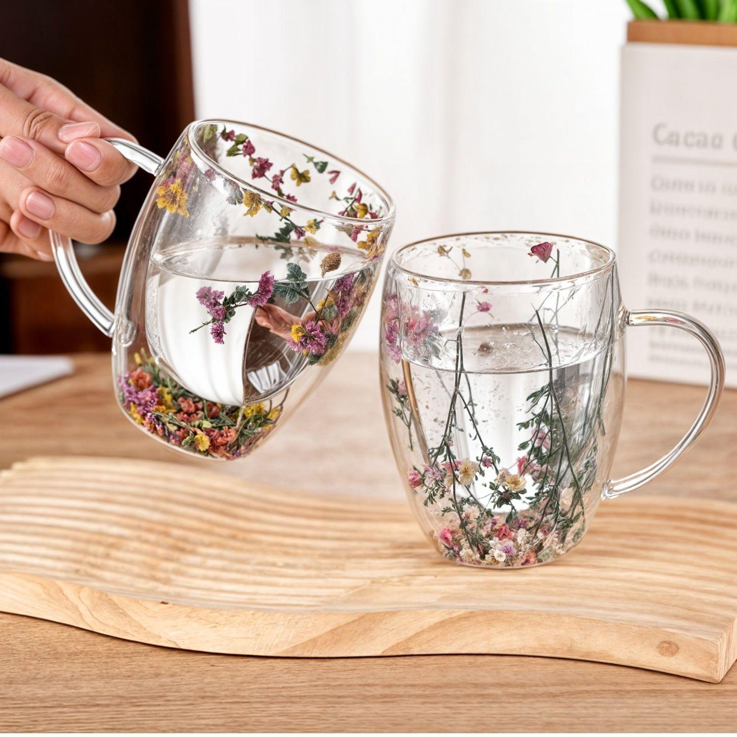 TAZAS DOBLE VIDRIO TAZA CAFE ESPRESSO TAZA DOBLE FONDO FLOR-4