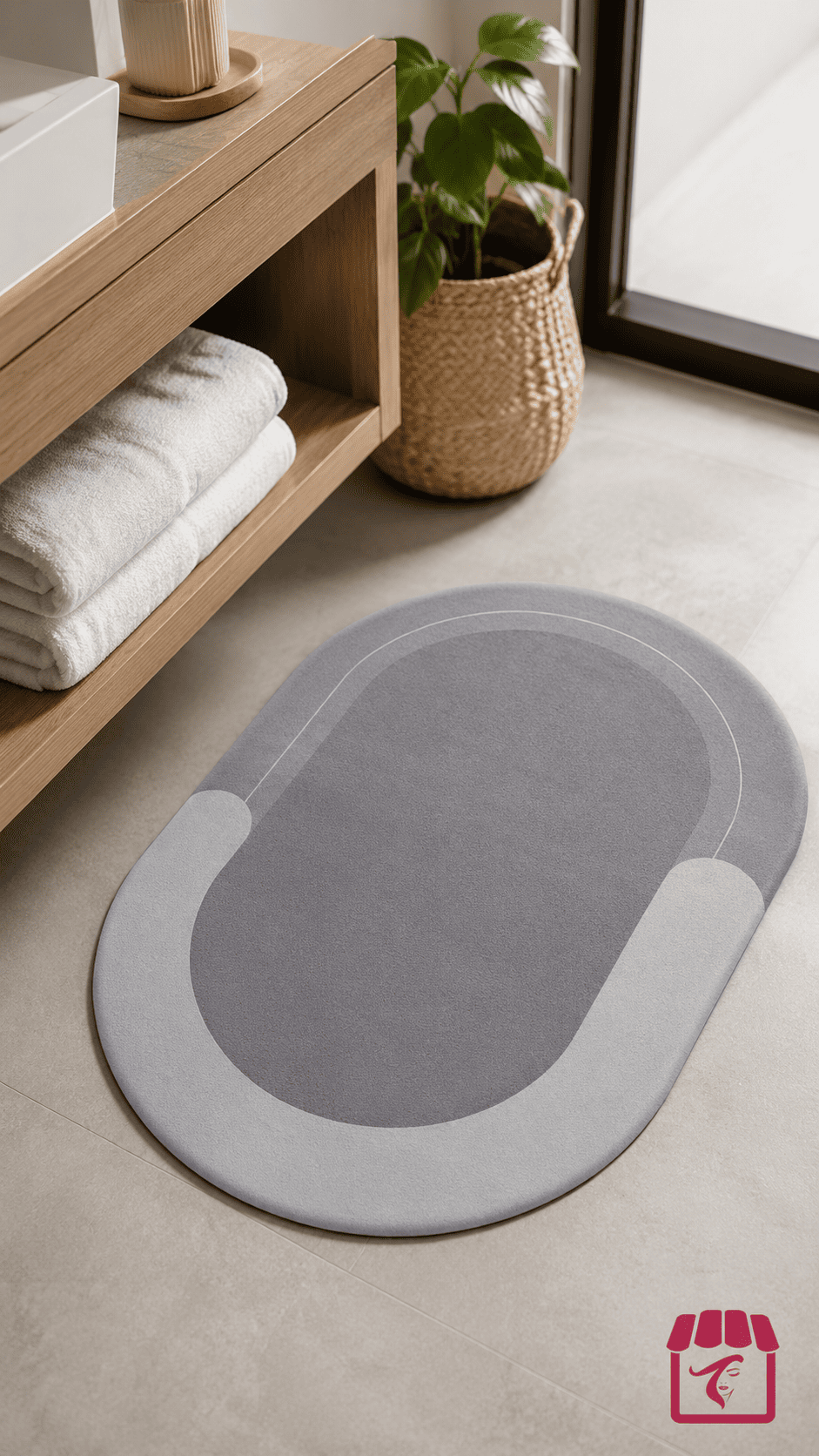 Alfombra De Baño Ovalada Antideslizante Súper Absorbente-2