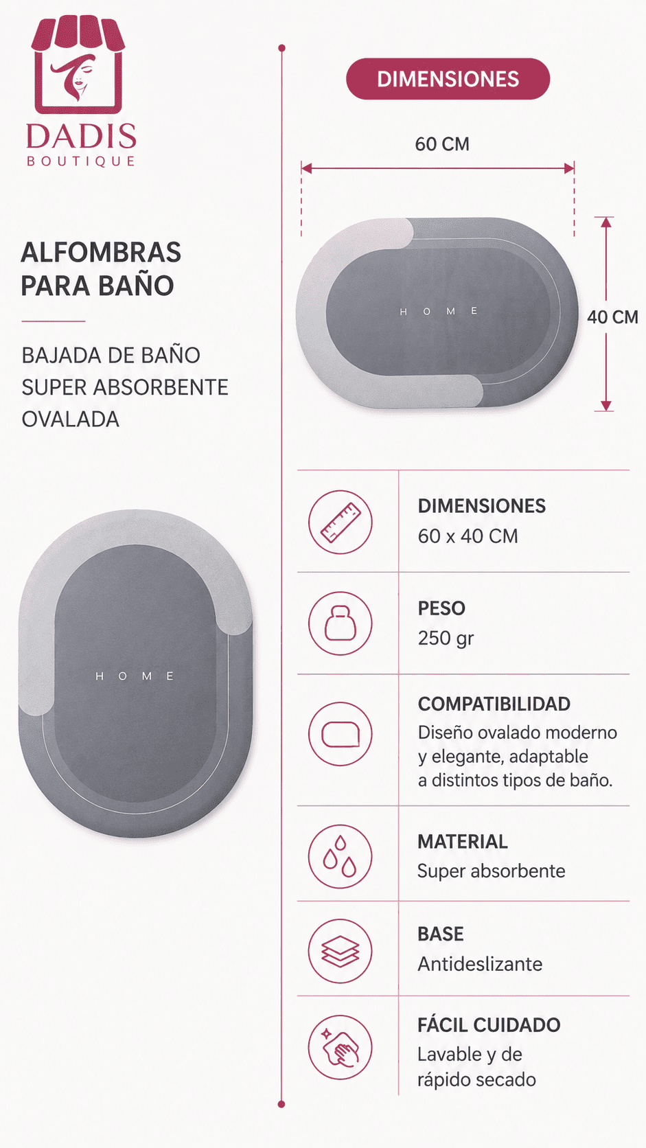 Alfombra De Baño Ovalada Antideslizante Súper Absorbente-3