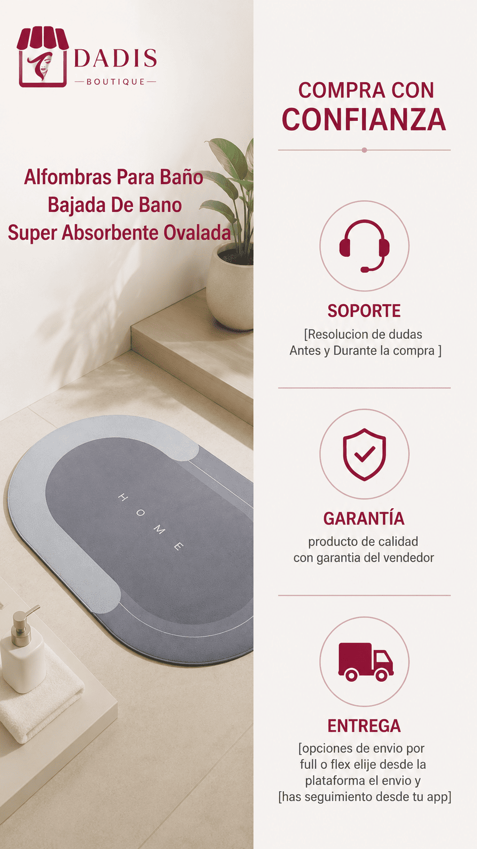 Alfombra De Baño Ovalada Antideslizante Súper Absorbente-6