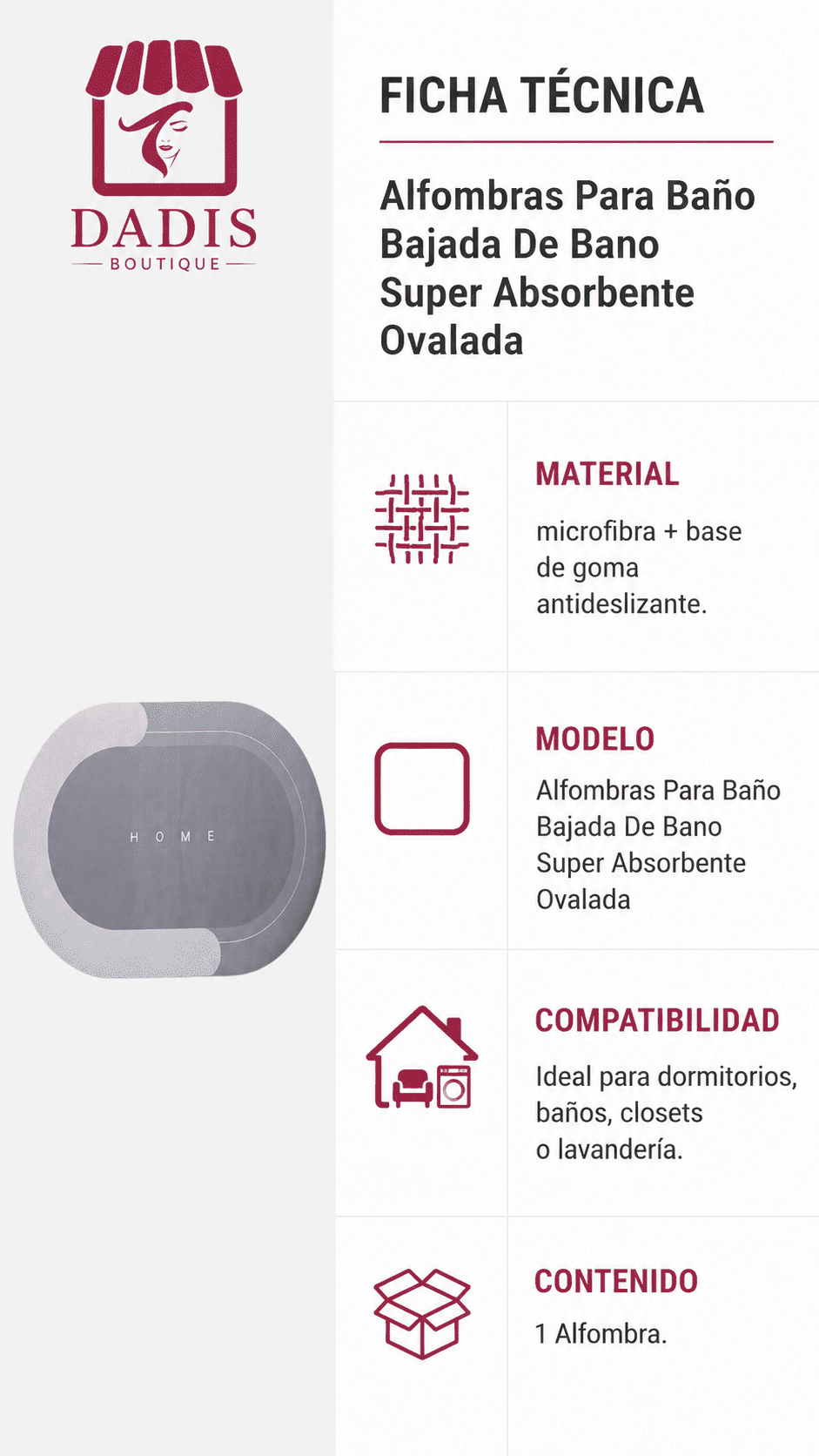 Alfombra De Baño Ovalada Antideslizante Súper Absorbente-7