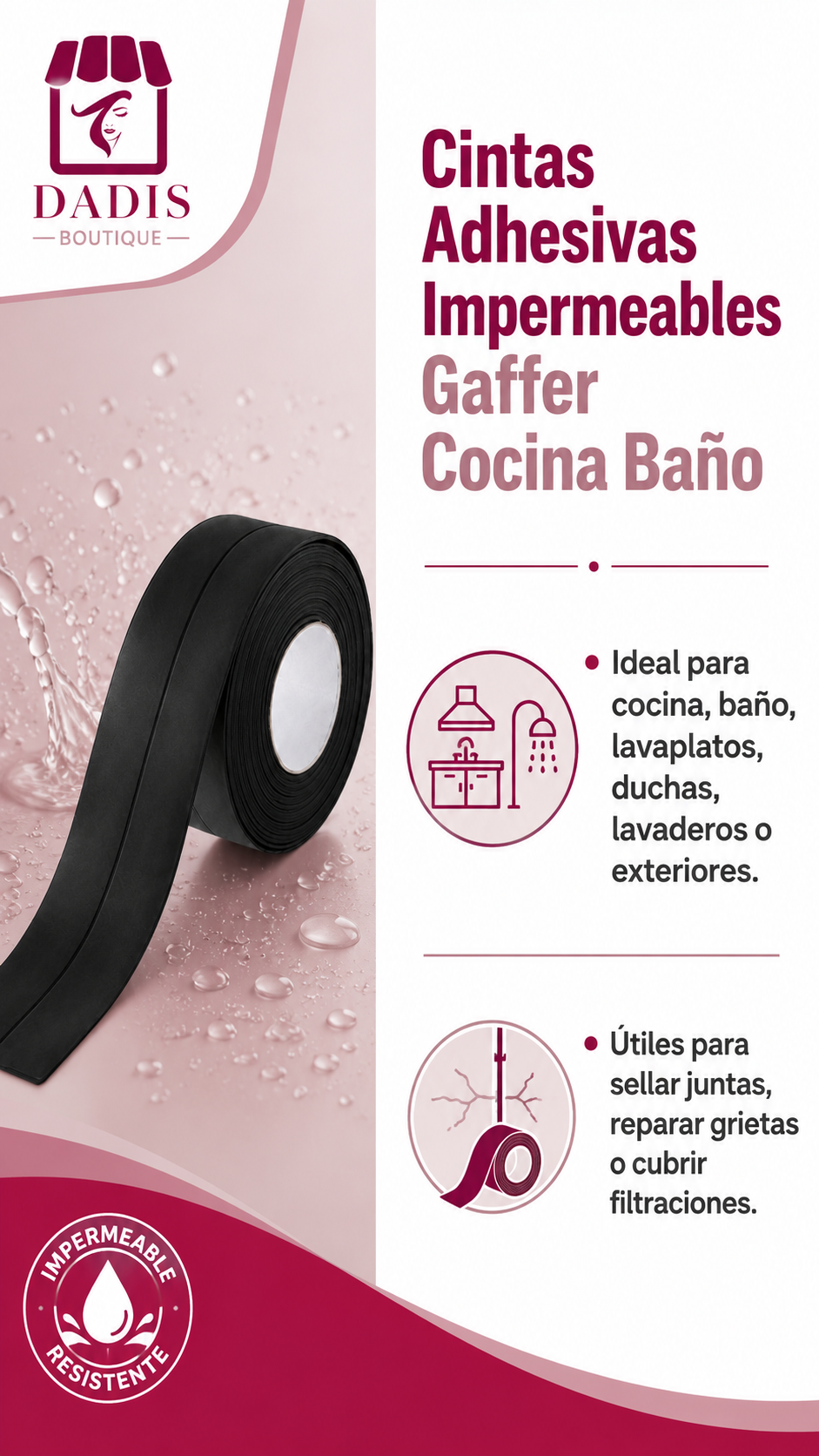 Cinta Gaffer Cinta Adhesiva Impermeable Cocina Ba o-4