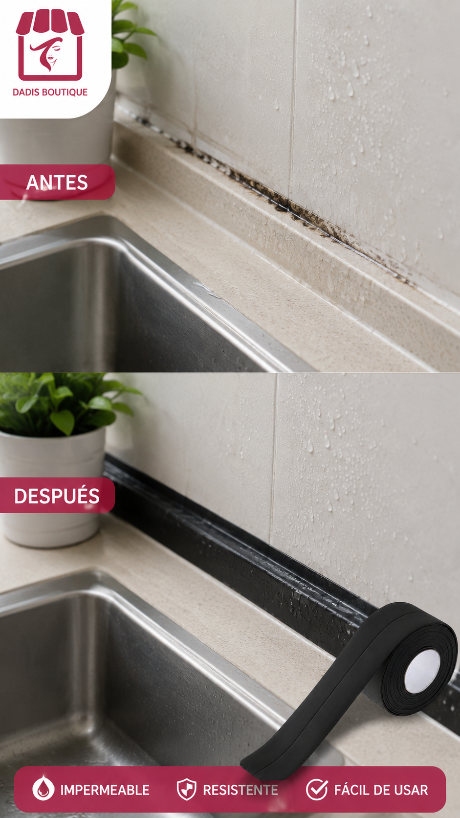 Cinta Adhesiva Impermeable Gaffer Selladora Cocina Baño-6