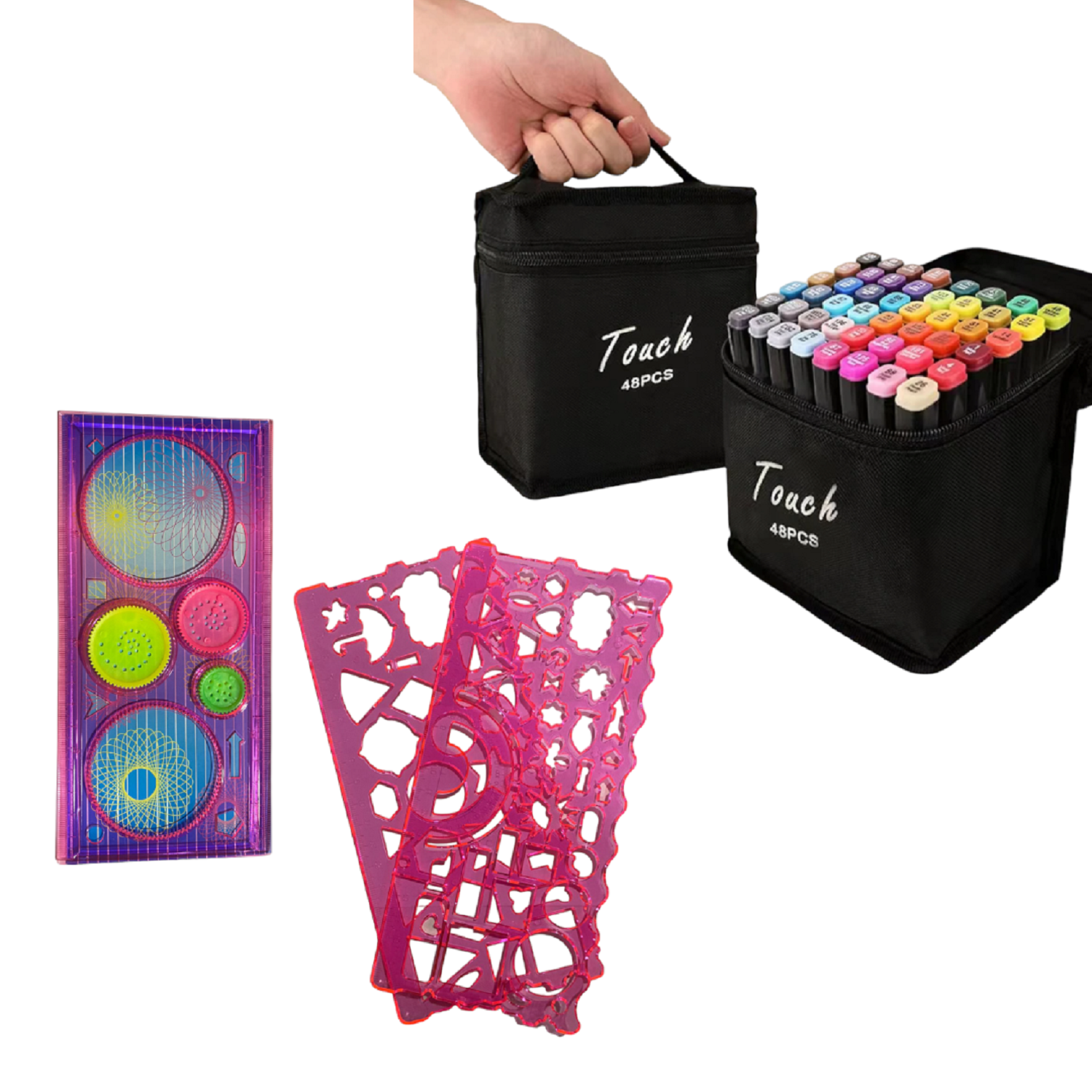 set espirógrafo regla figuras mandala 48 plumones para pintar-1
