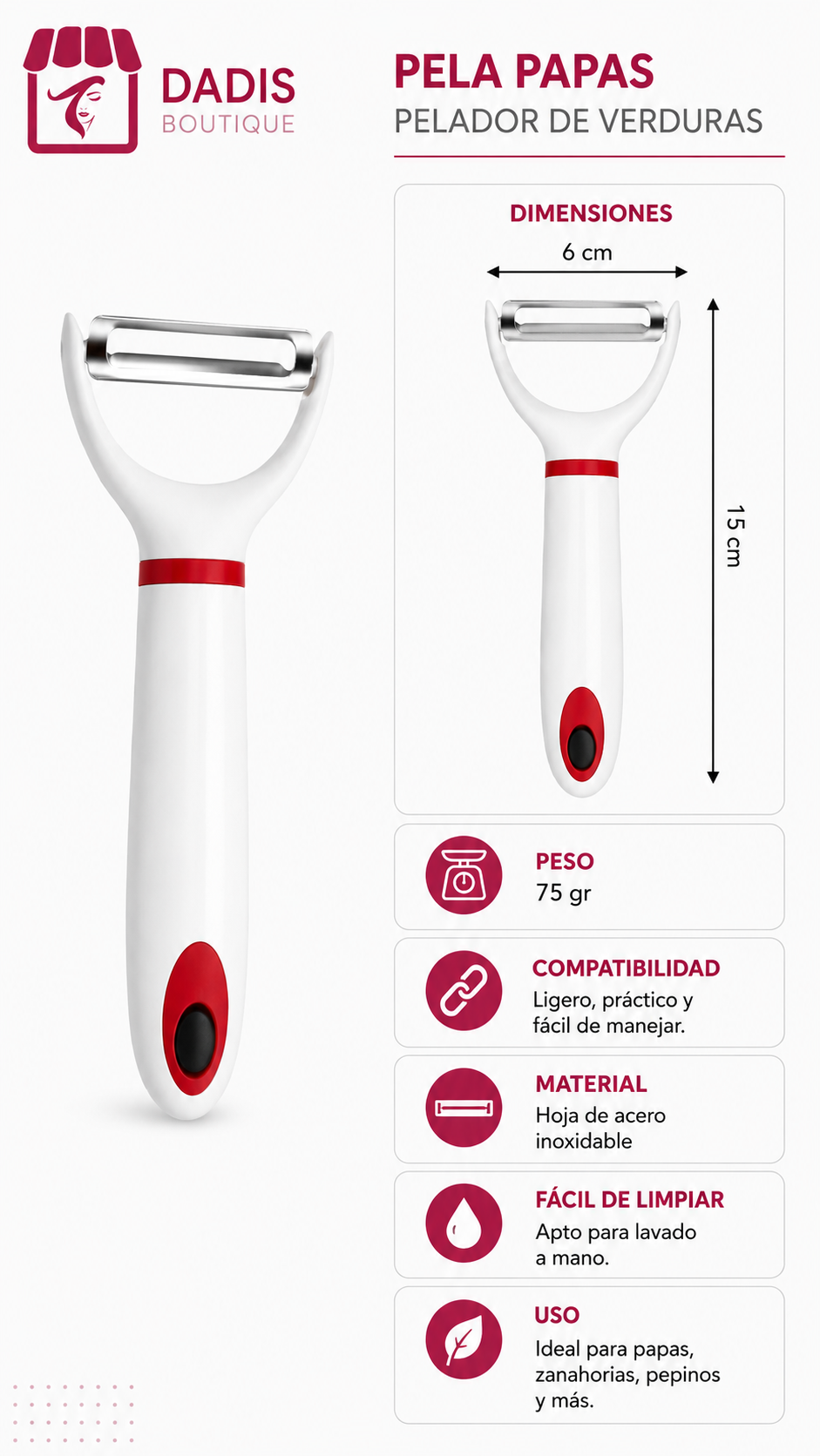 Pelador Verduras Acero Inoxidable Mango Plastico Cocina-2