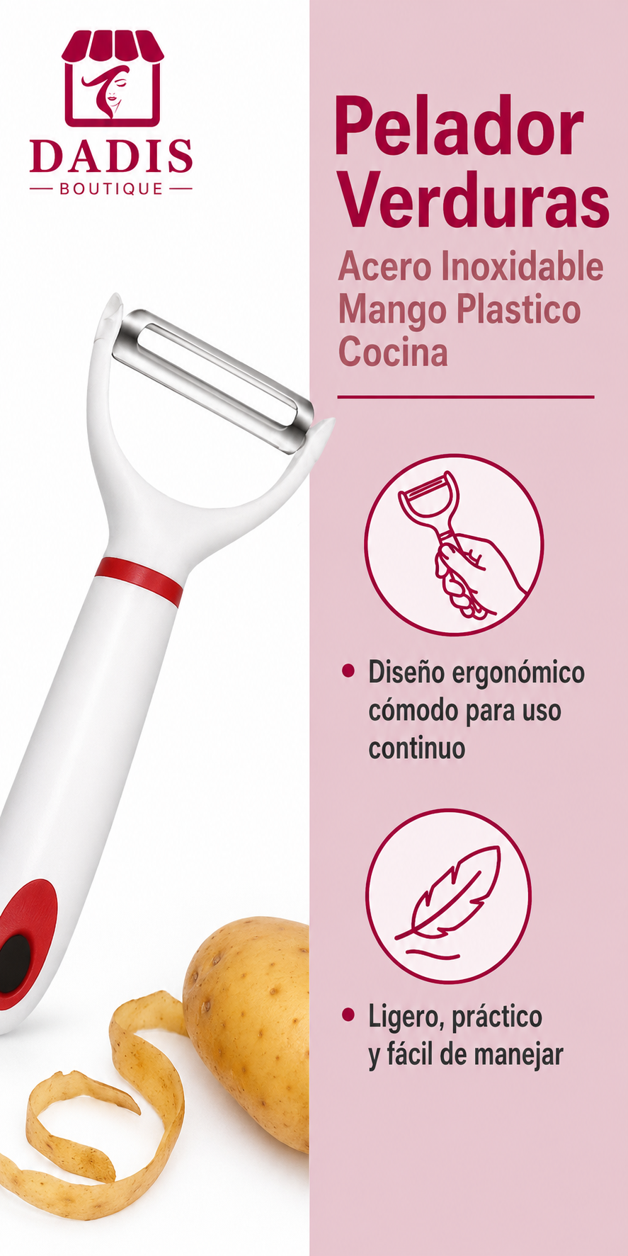 Pelador Verduras Acero Inoxidable Mango Plastico Cocina-4