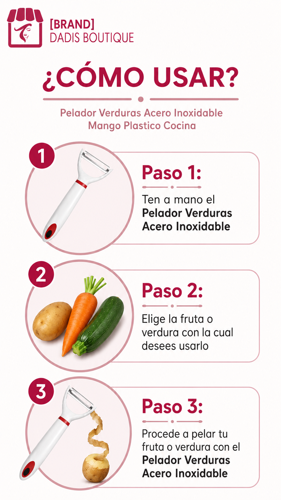 Pelador Verduras Acero Inoxidable Mango Plastico Cocina-5