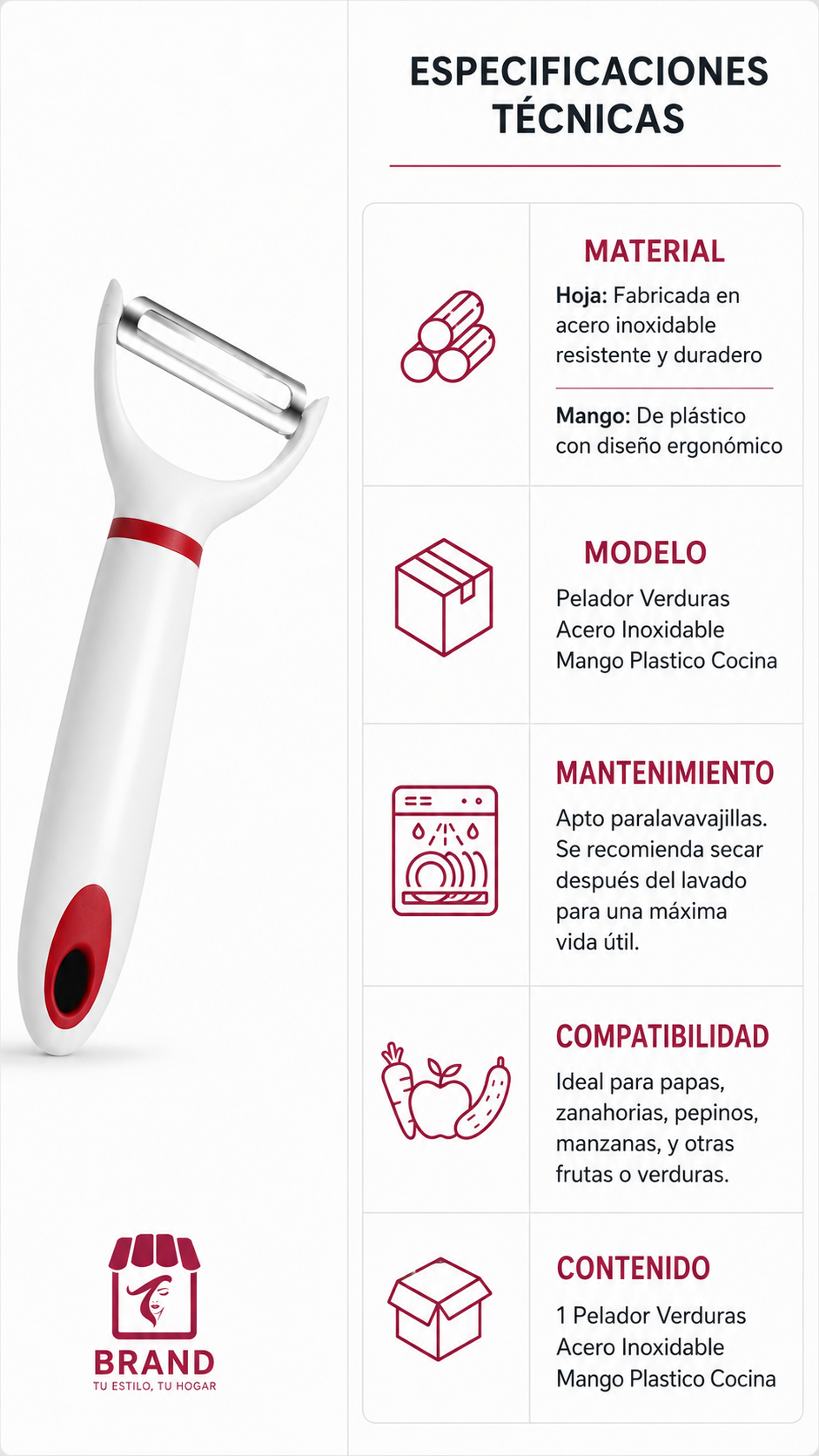 Pelador Verduras Acero Inoxidable Mango Plastico Cocina-7